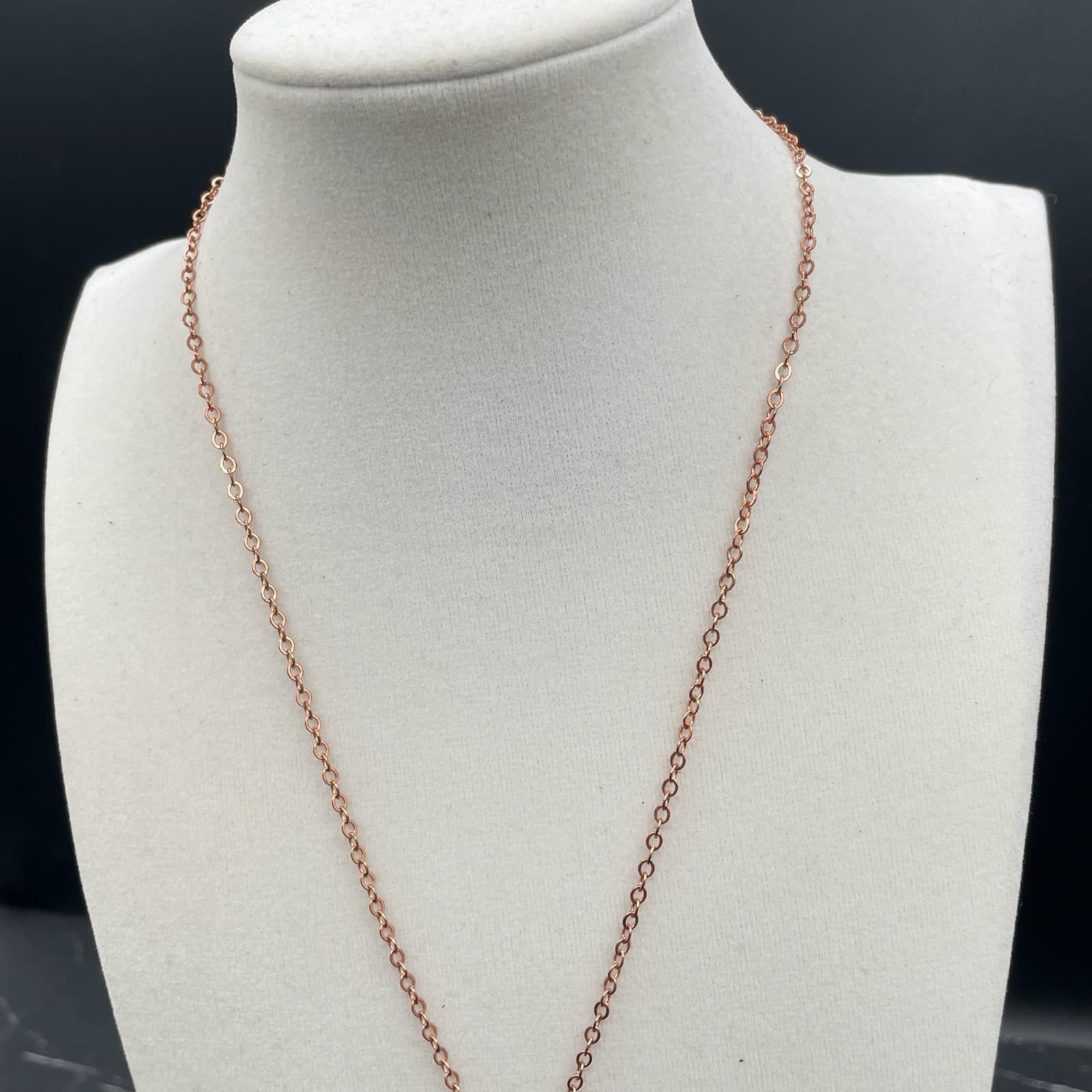 Contemporary Bronze-Tone Classic Round Link Prong Turquoise Pendant Necklace - Thumbnail 7