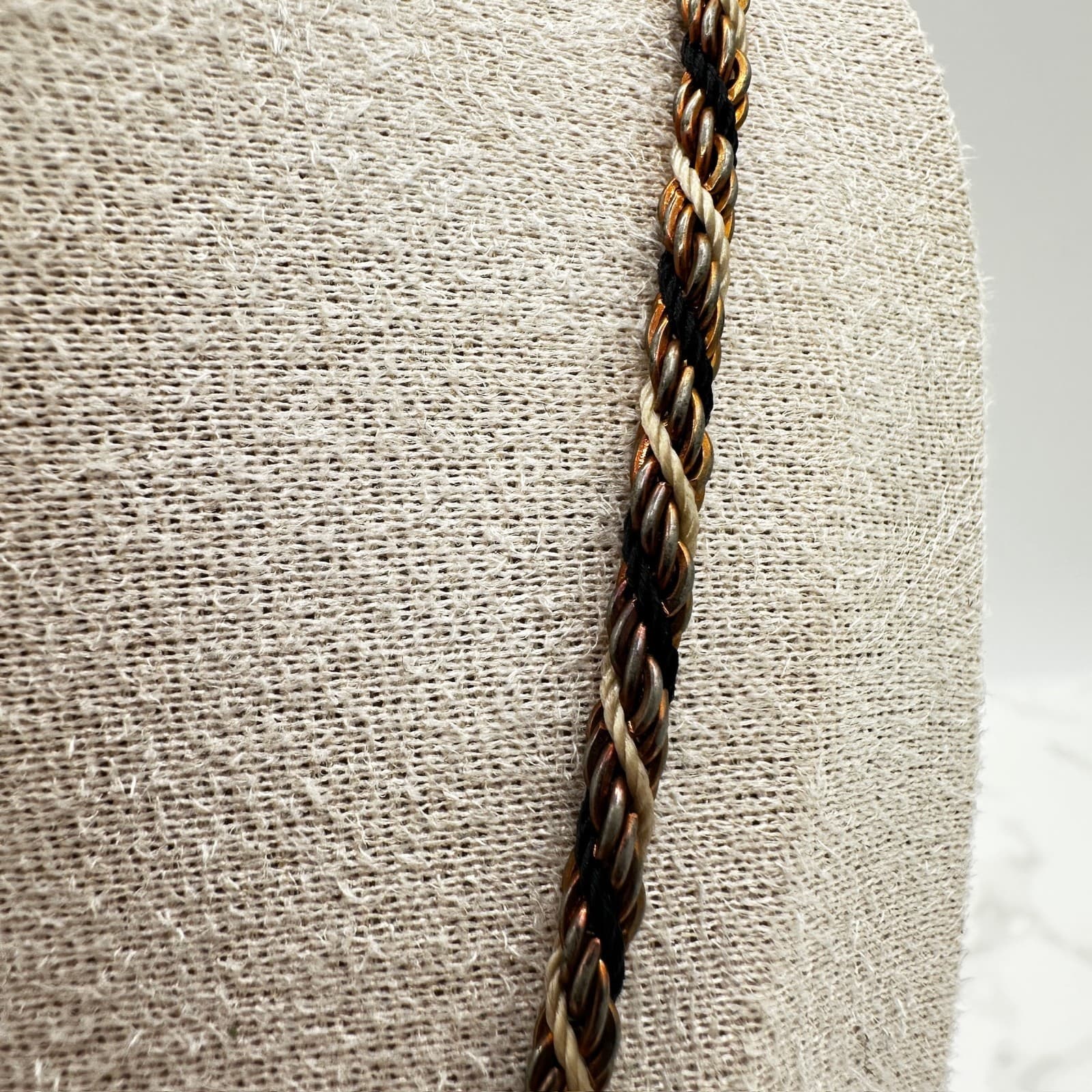 Vintage Black Silver-Tone Twisted Cord Rope Chain Fashion Push Lock Necklace - Thumbnail 6