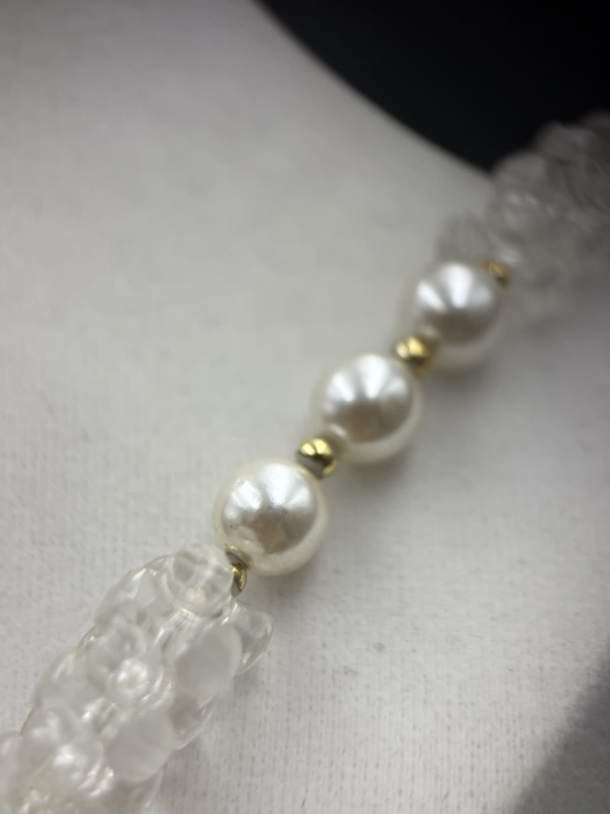 Vintage Cream Faux Pearl Tassel Necklace Textured Bead Statement - Thumbnail 7