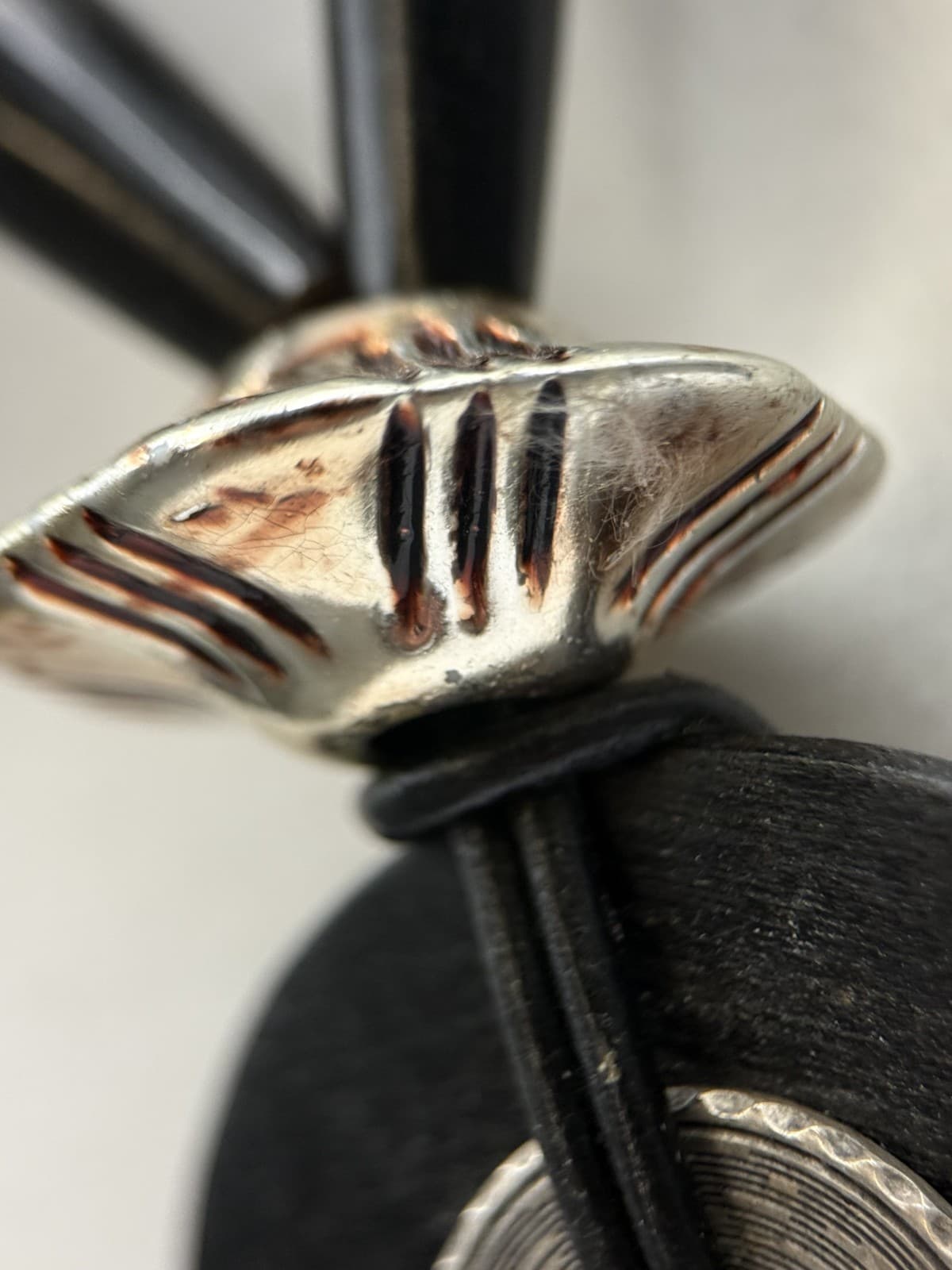 Vintage Black Wood & Silver Tribal Pendant Necklace Bold Boho Statement - Thumbnail 8