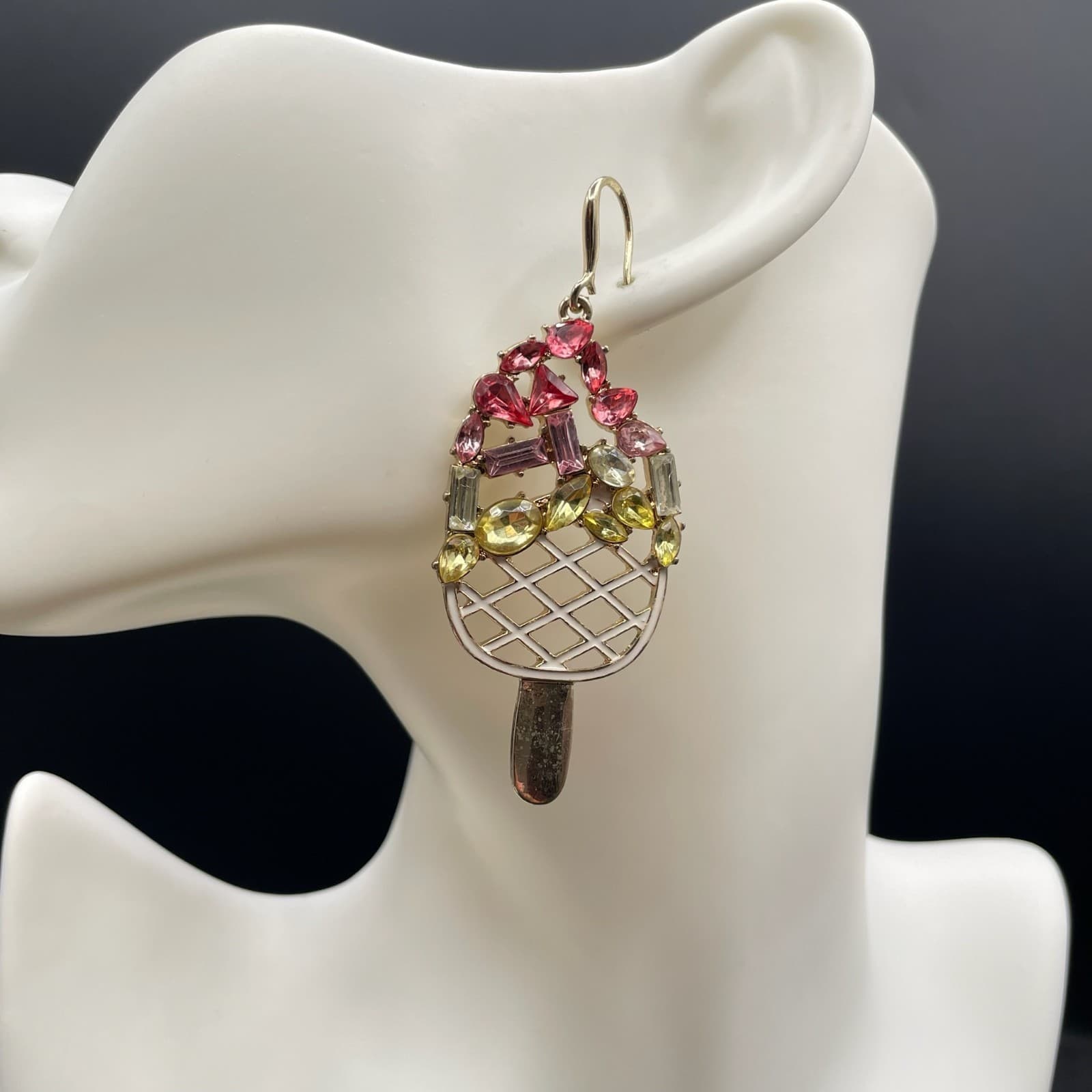 Classic Gold-Tone Faceted Glass Beads Ice Cream Bar Dangle Drop Hook Earrings - Thumbnail 10