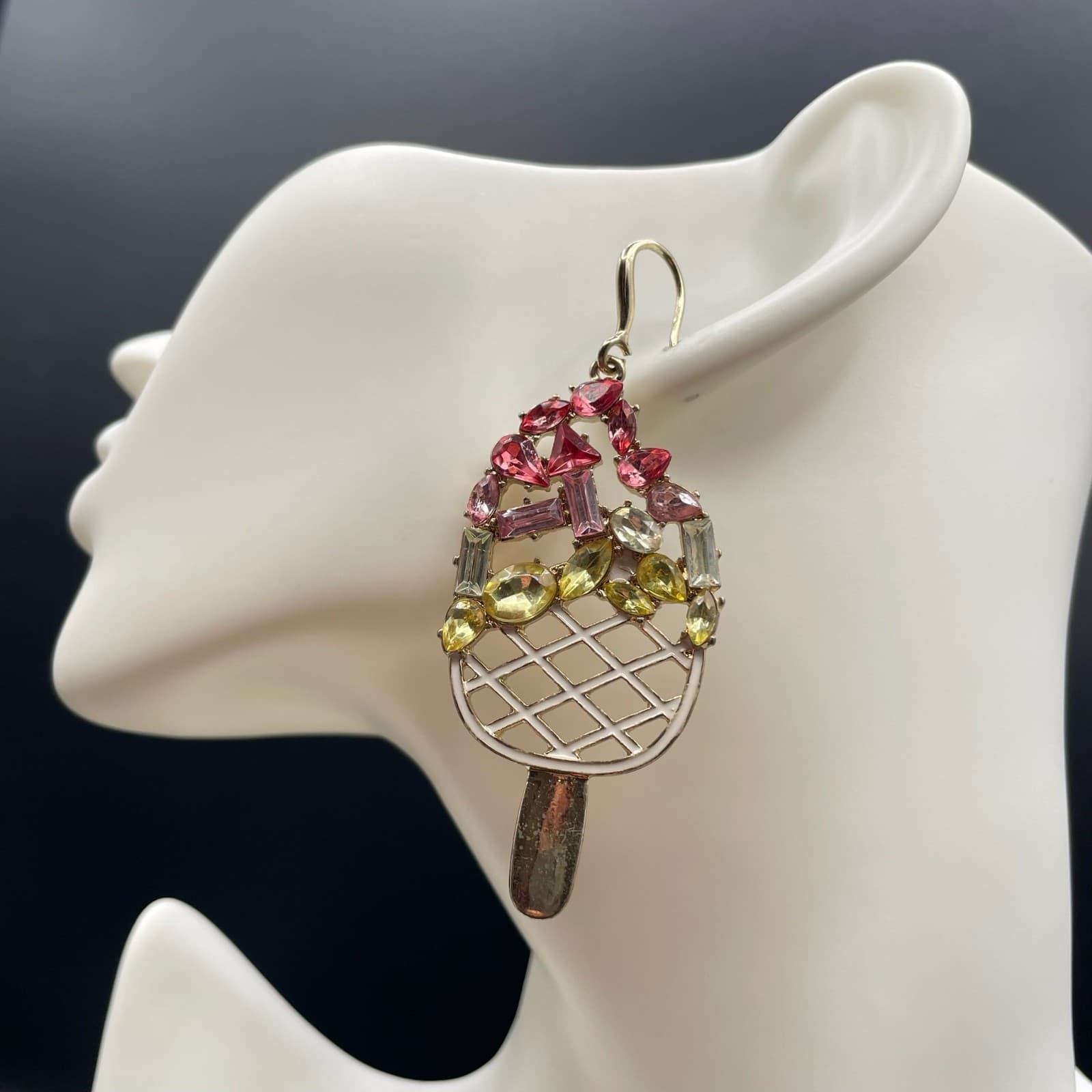 Classic Gold-Tone Faceted Glass Beads Ice Cream Bar Dangle Drop Hook Earrings - Thumbnail 12