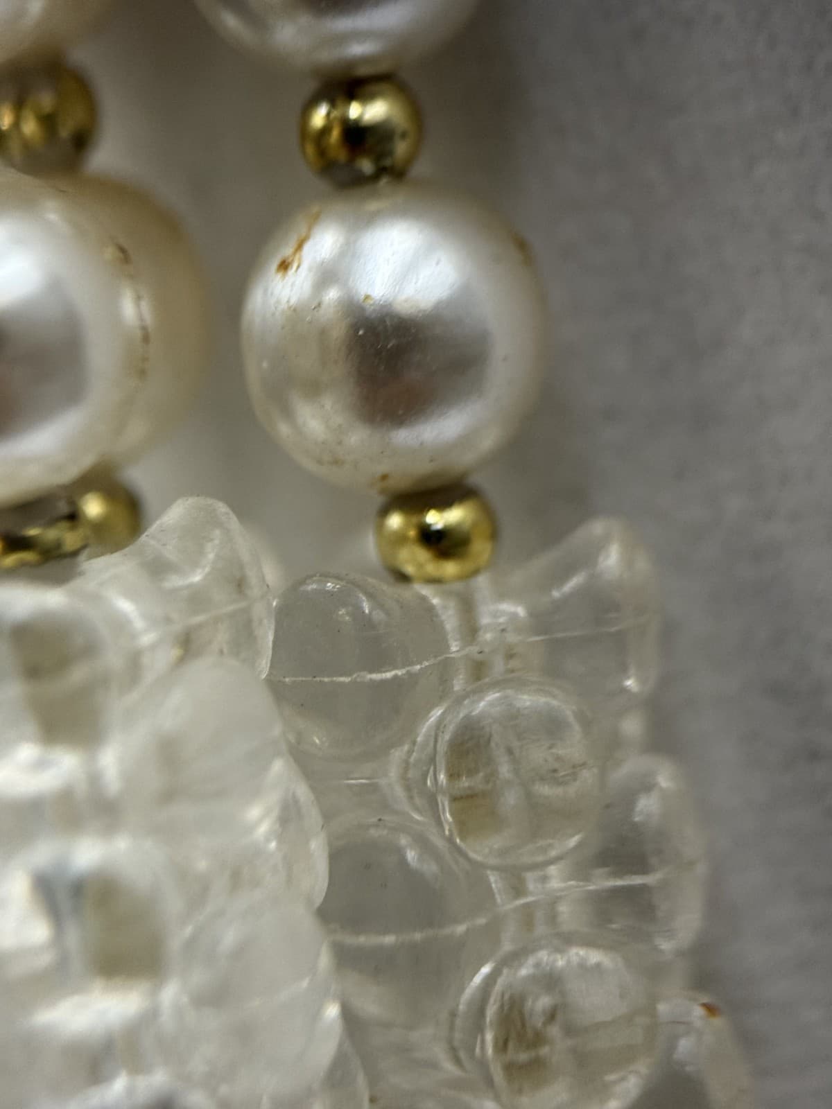 Vintage Cream Faux Pearl Tassel Necklace Textured Bead Statement - Thumbnail 8