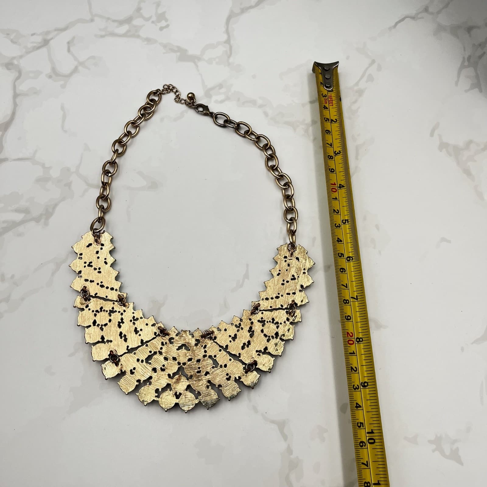 Vintage Turquoise Navy Beaded Bib Statement Necklace Gold Tone Chunky Collar Y2K - Thumbnail 14