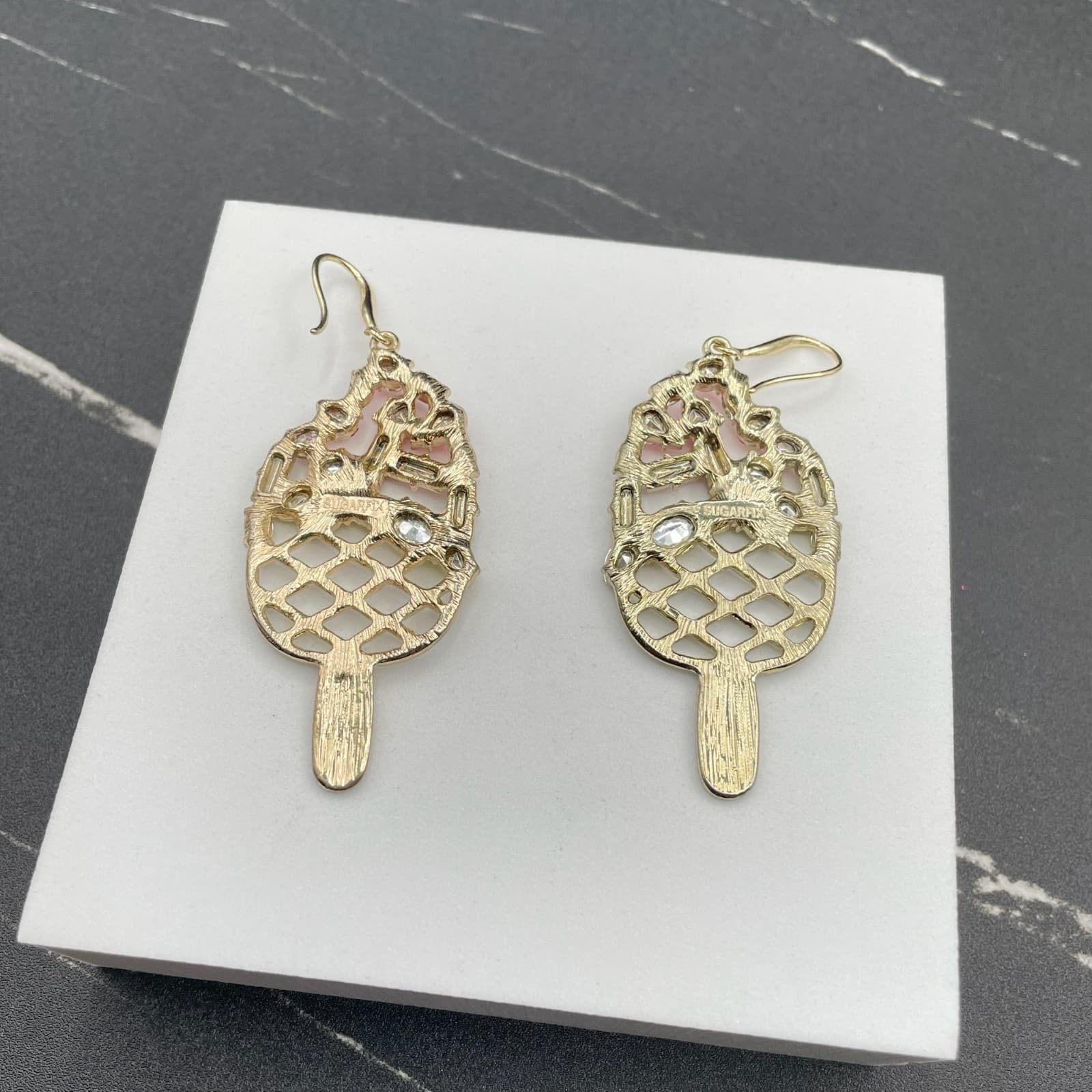 Classic Gold-Tone Faceted Glass Beads Ice Cream Bar Dangle Drop Hook Earrings - Thumbnail 4