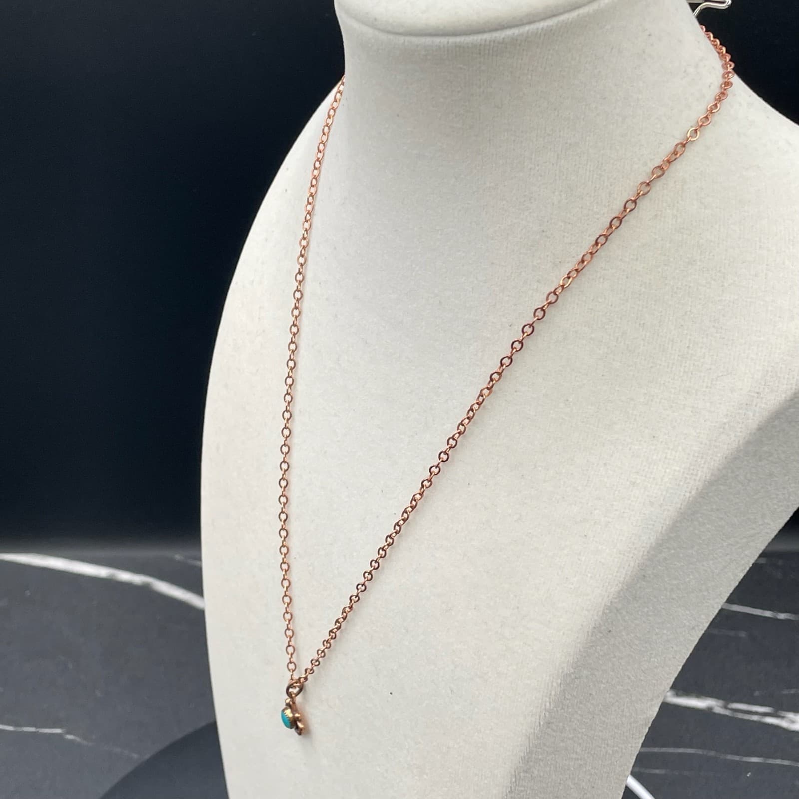 Contemporary Bronze-Tone Classic Round Link Prong Turquoise Pendant Necklace - Thumbnail 11