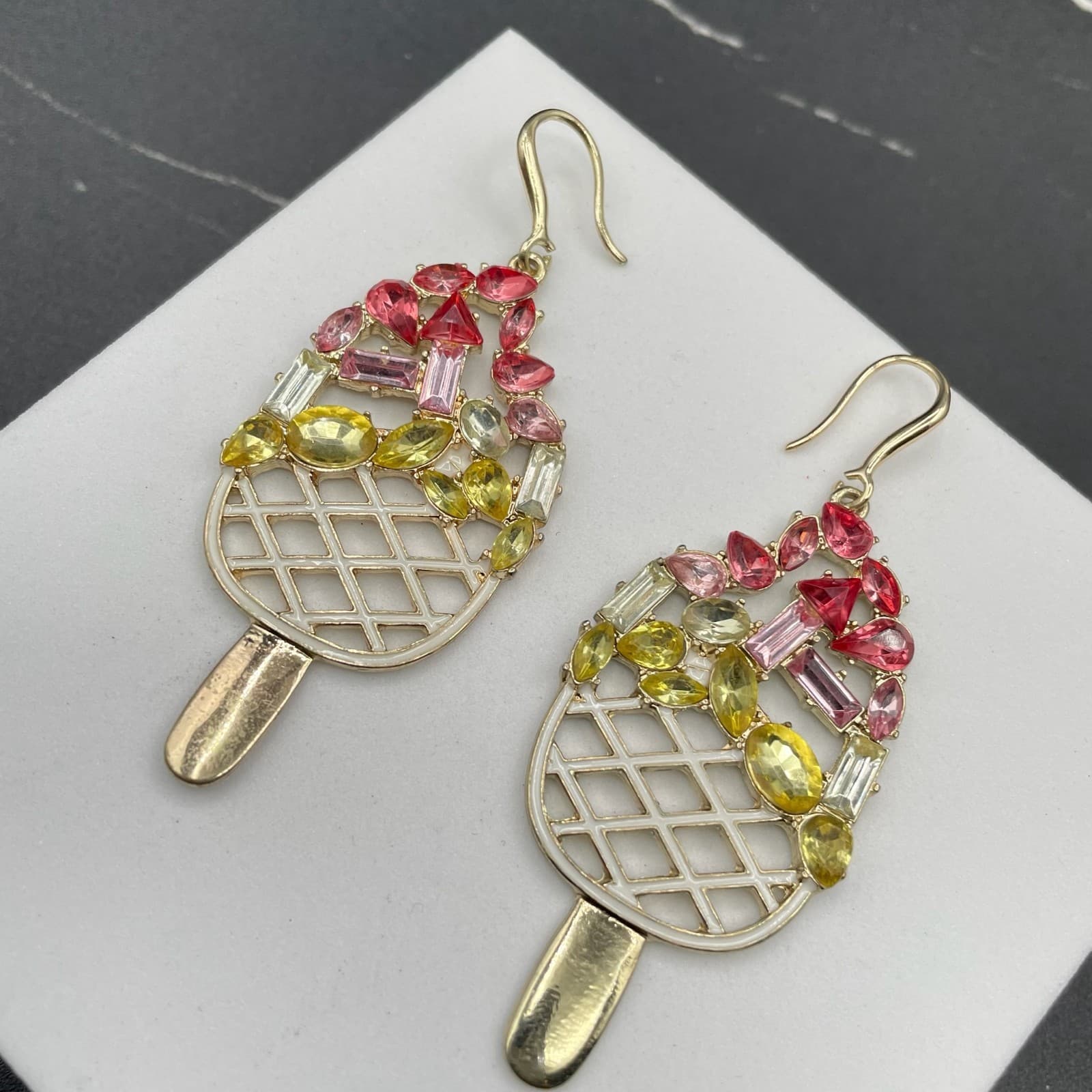 Classic Gold-Tone Faceted Glass Beads Ice Cream Bar Dangle Drop Hook Earrings - Thumbnail 14