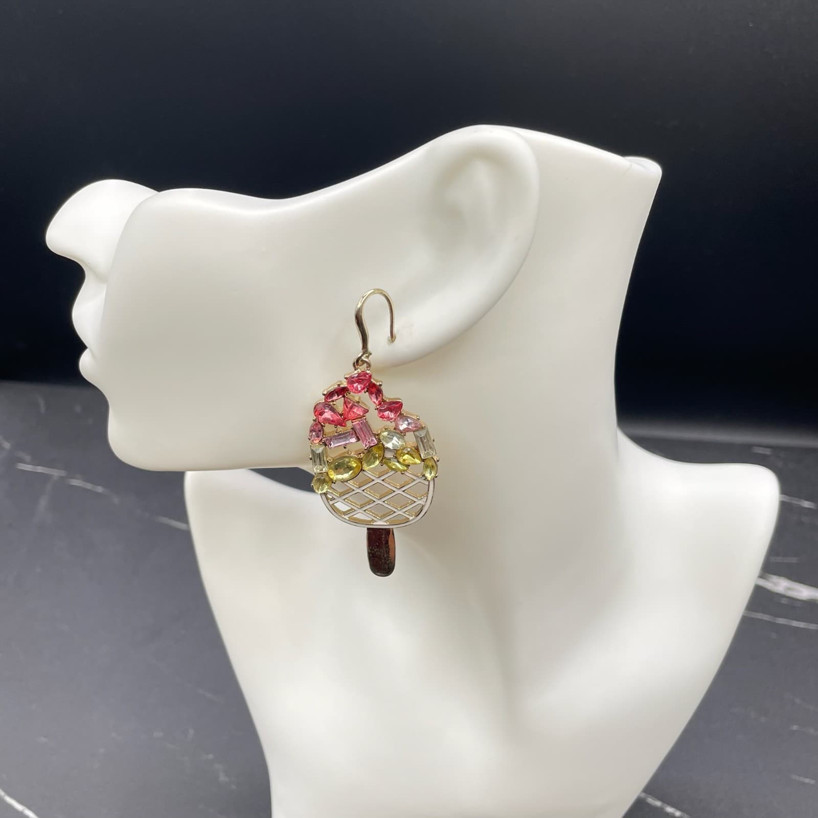 Classic Gold-Tone Faceted Glass Beads Ice Cream Bar Dangle Drop Hook Earrings - Thumbnail 13