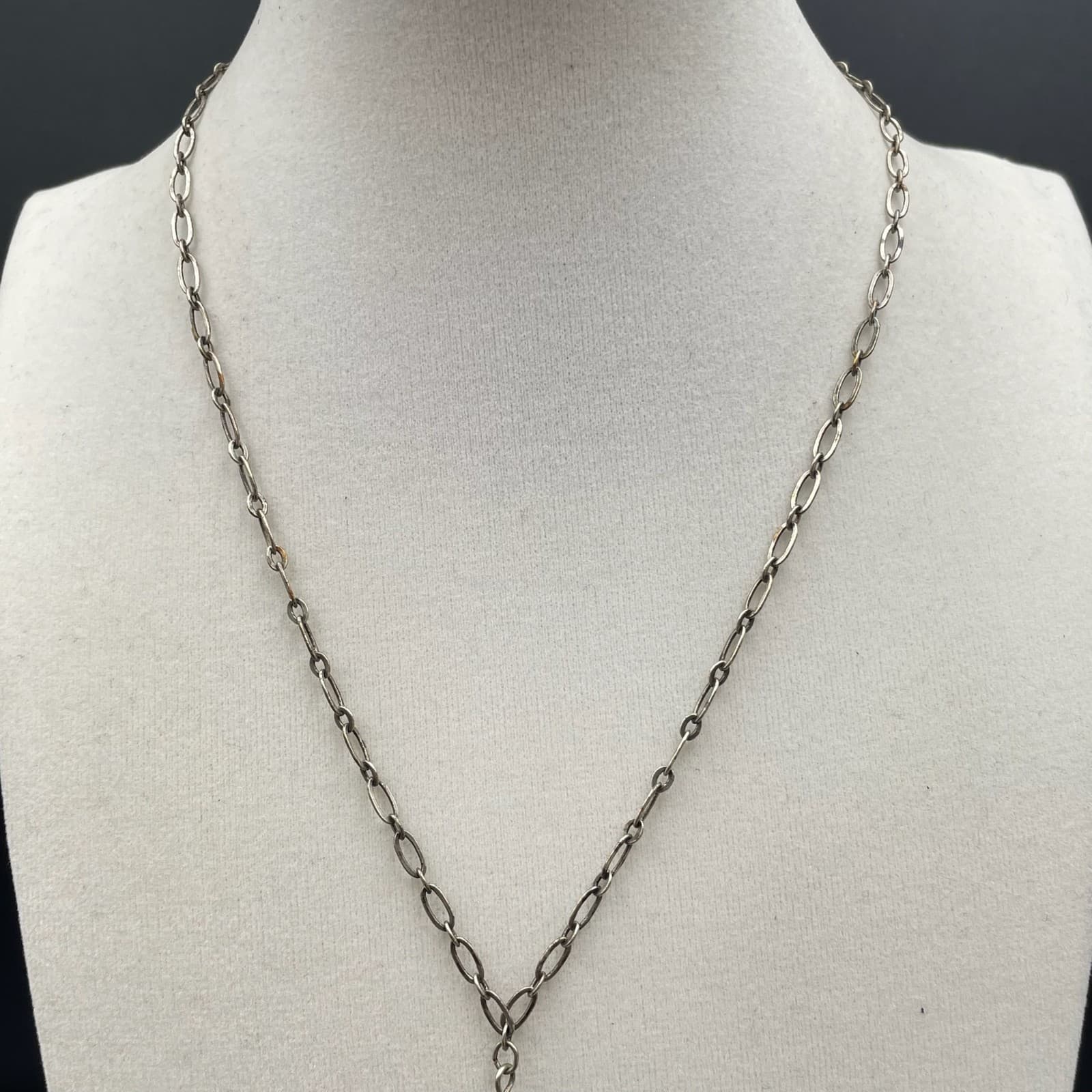 Fashion Silver-Tone Faceted Glass Bead Oval Link Chain Flower Pendant Necklace - Thumbnail 4