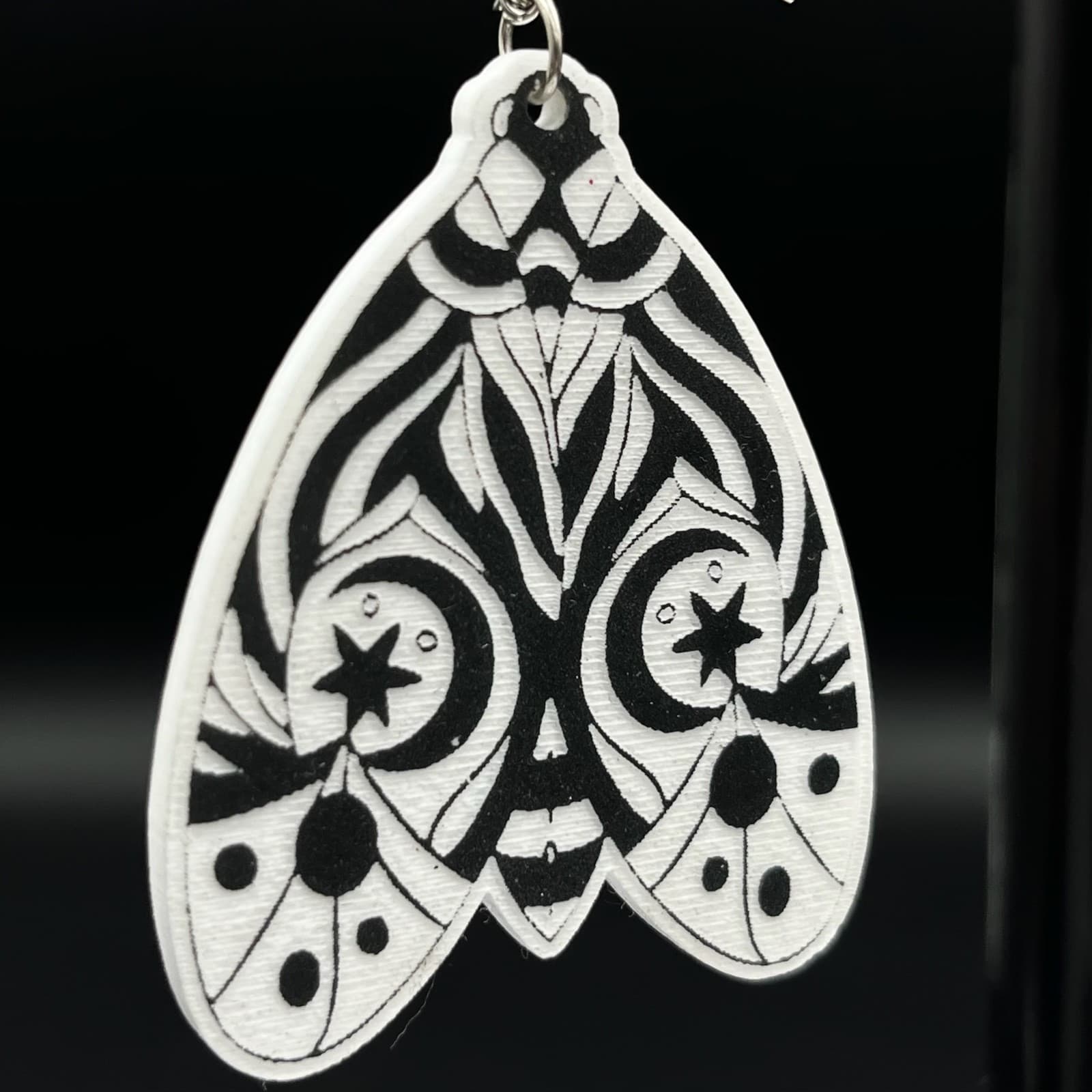 Vintage Moth Dangle Drop Earrings Black & White Mandala Art Moth Insect Jewelry - Thumbnail 4