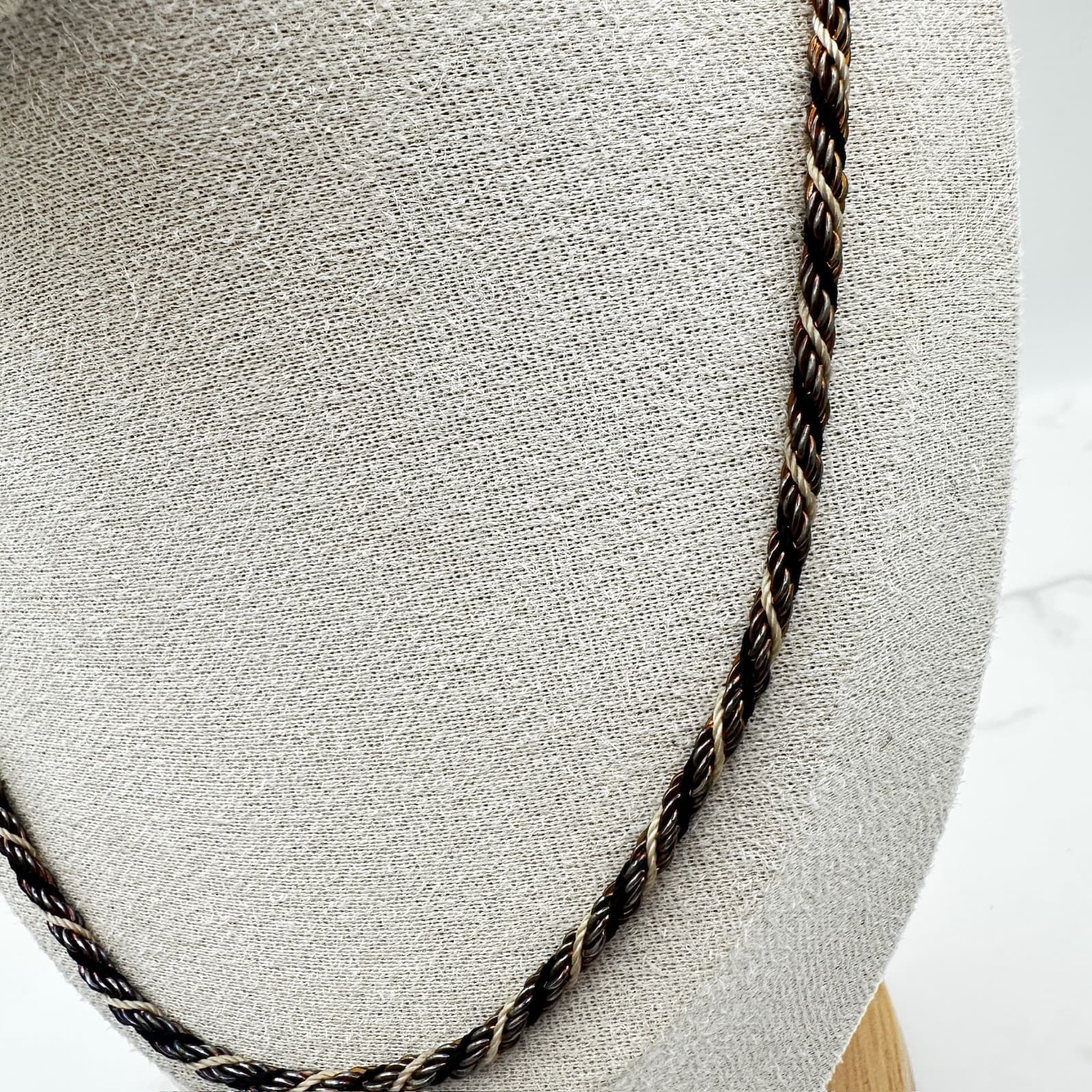 Vintage Black Silver-Tone Twisted Cord Rope Chain Fashion Push Lock Necklace - Thumbnail 4