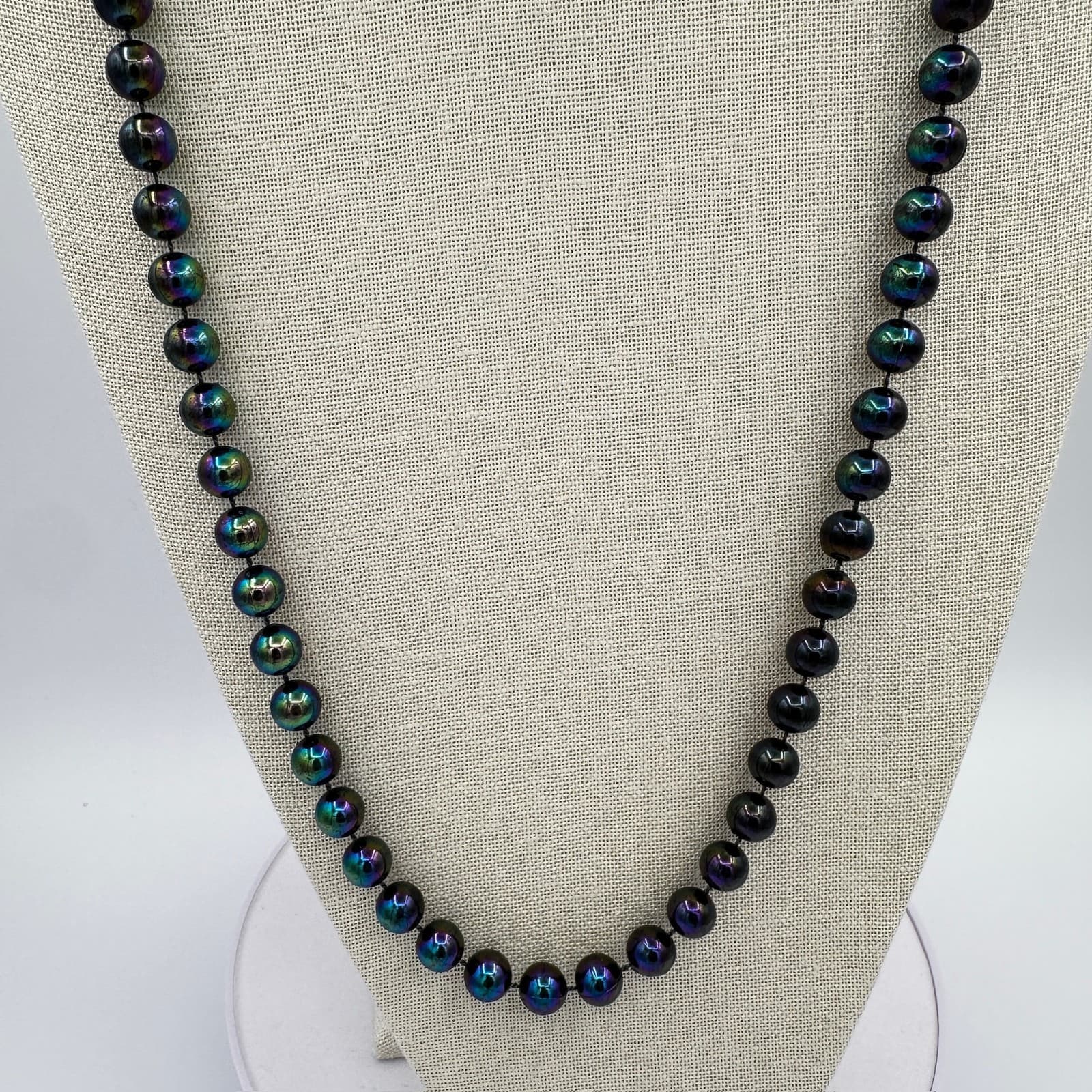 Vintage Iridescent Dark Glass Bead Necklace Long Boho Gothic Glow - Thumbnail 3