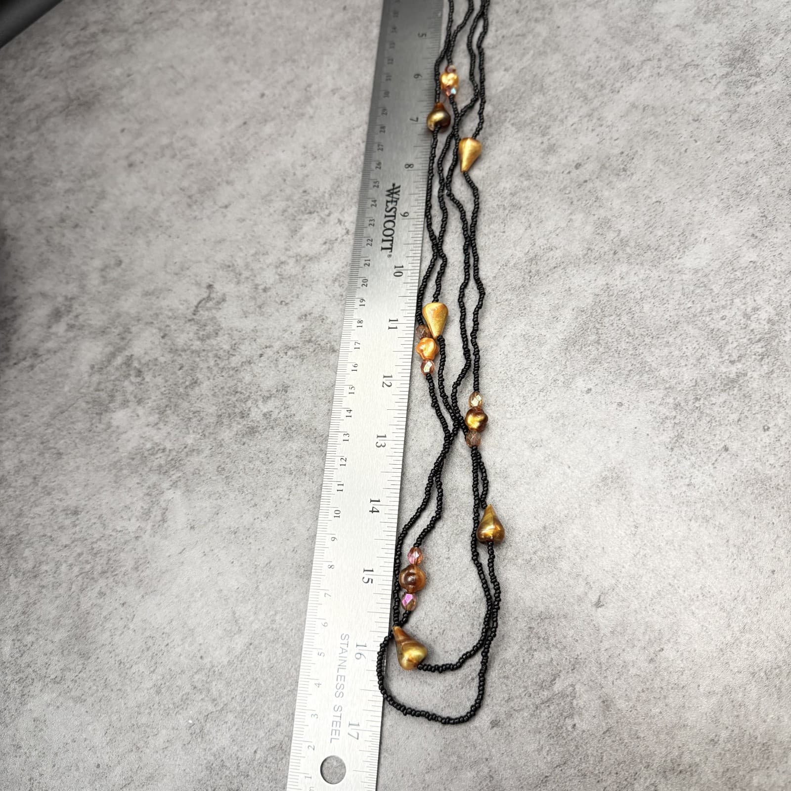 Vintage Black Seed Bead Necklace w/ Copper Shell Nuggets Boho Layered - Thumbnail 15