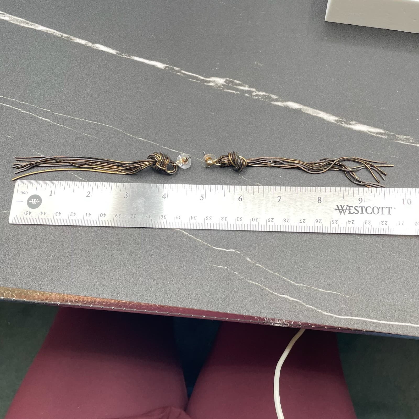 Contemporary Gold-Tone Black Snake Chain Knotted Linear Tassel Drop Earrings - Thumbnail 11