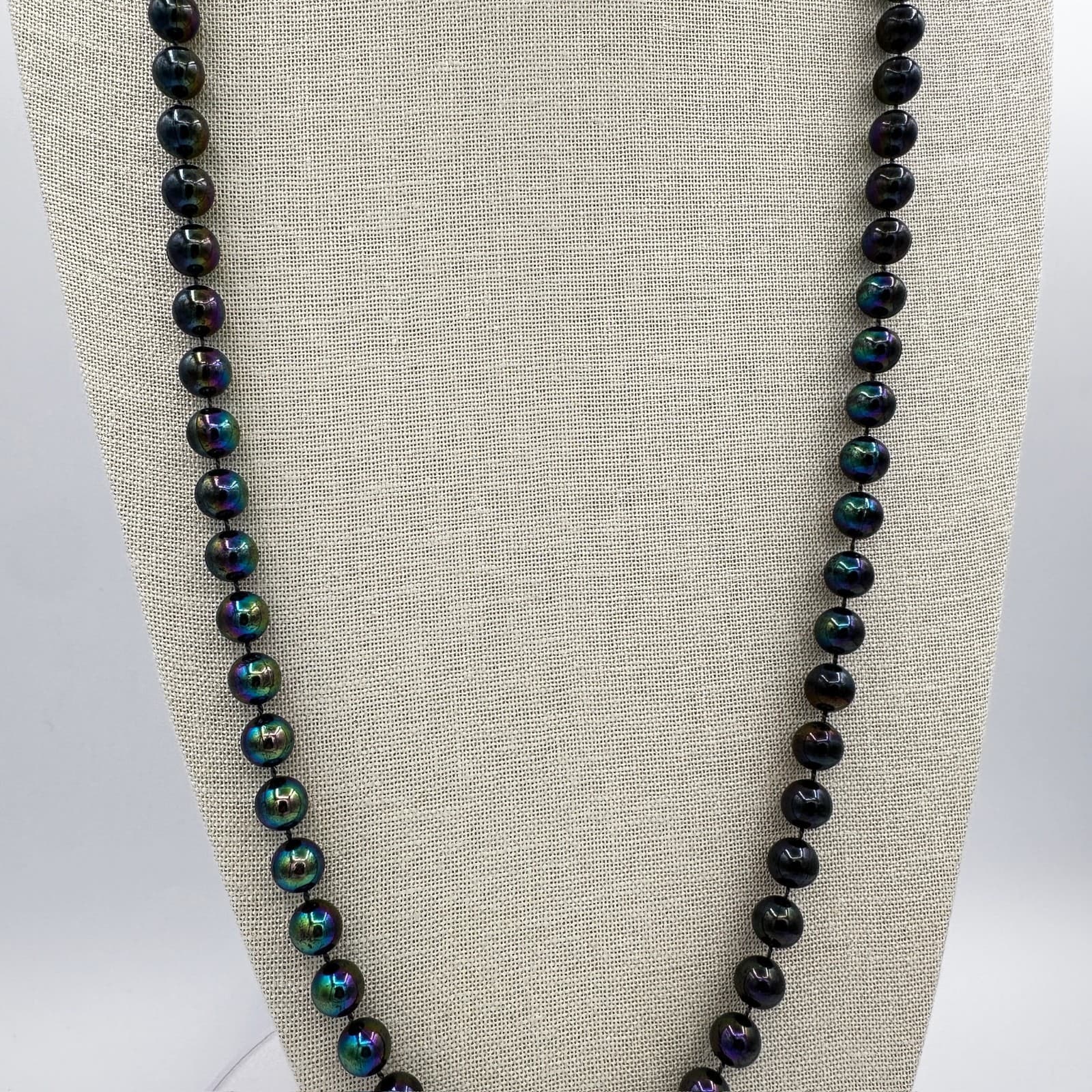 Vintage Iridescent Dark Glass Bead Necklace Long Boho Gothic Glow - Thumbnail 2