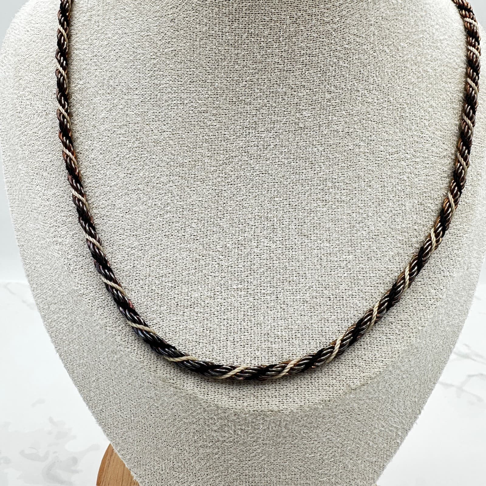 Vintage Black Silver-Tone Twisted Cord Rope Chain Fashion Push Lock Necklace - Thumbnail 2