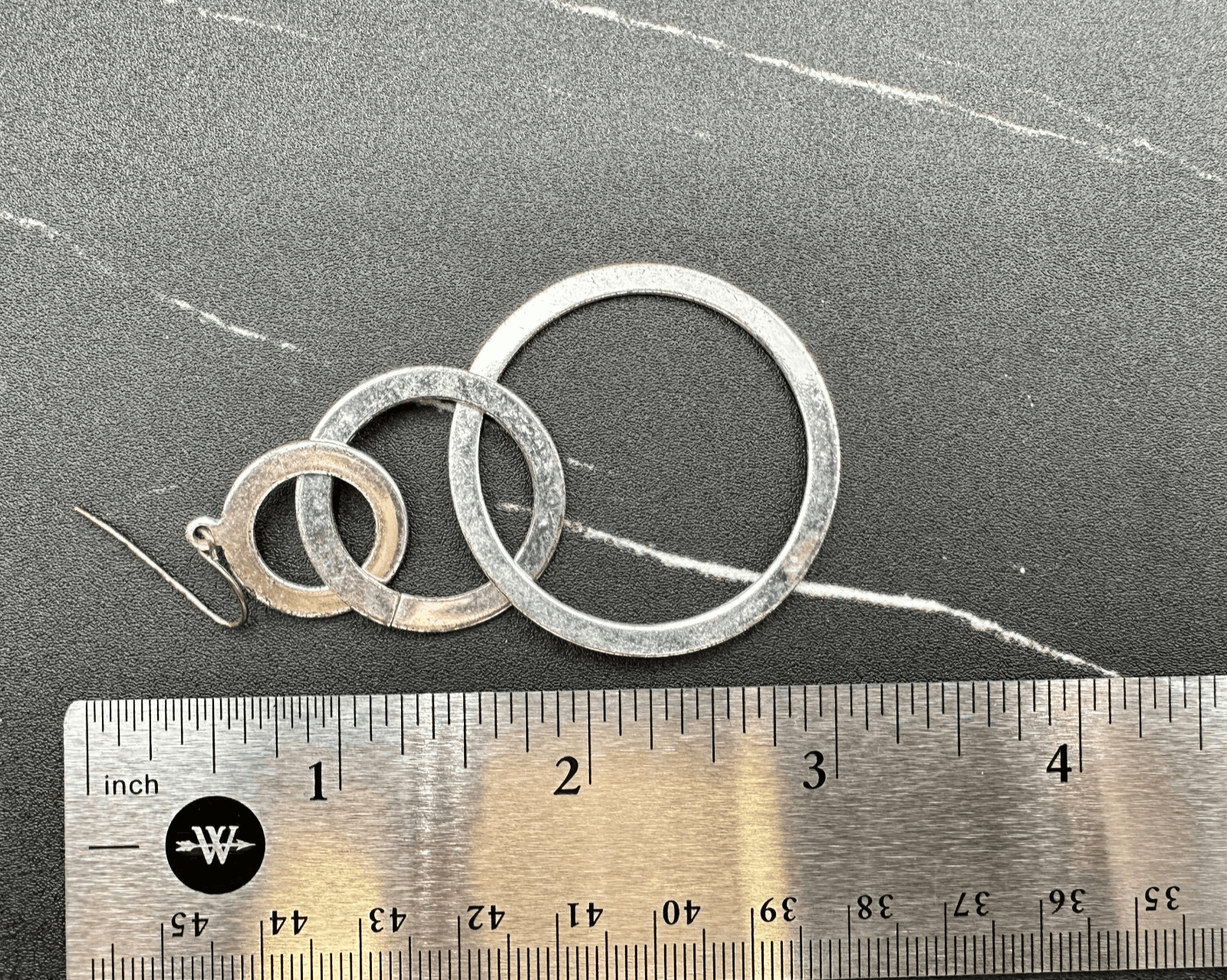 Vintage Silver Tone Interlocking Hoop Earrings Dangle Long Modern Fashion Large - Thumbnail 2