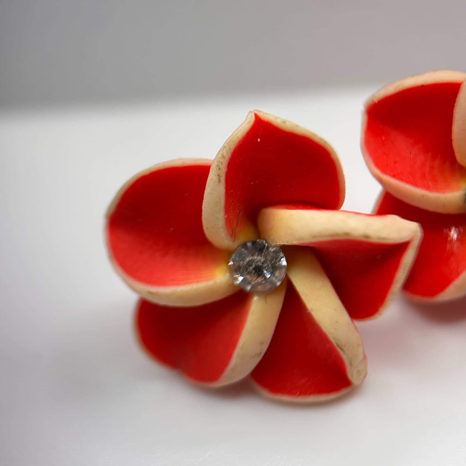 Y2K Plumeria Flower Red & Yellow Dangle Tops & Earrings Tropical Jewelry - Thumbnail 10