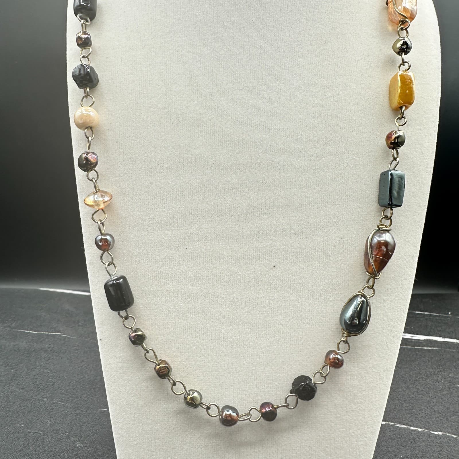 Vintage 90s Wire Wrapped Beaded Necklace Pearl Women's Classic Fashion Jewelry - Thumbnail 2