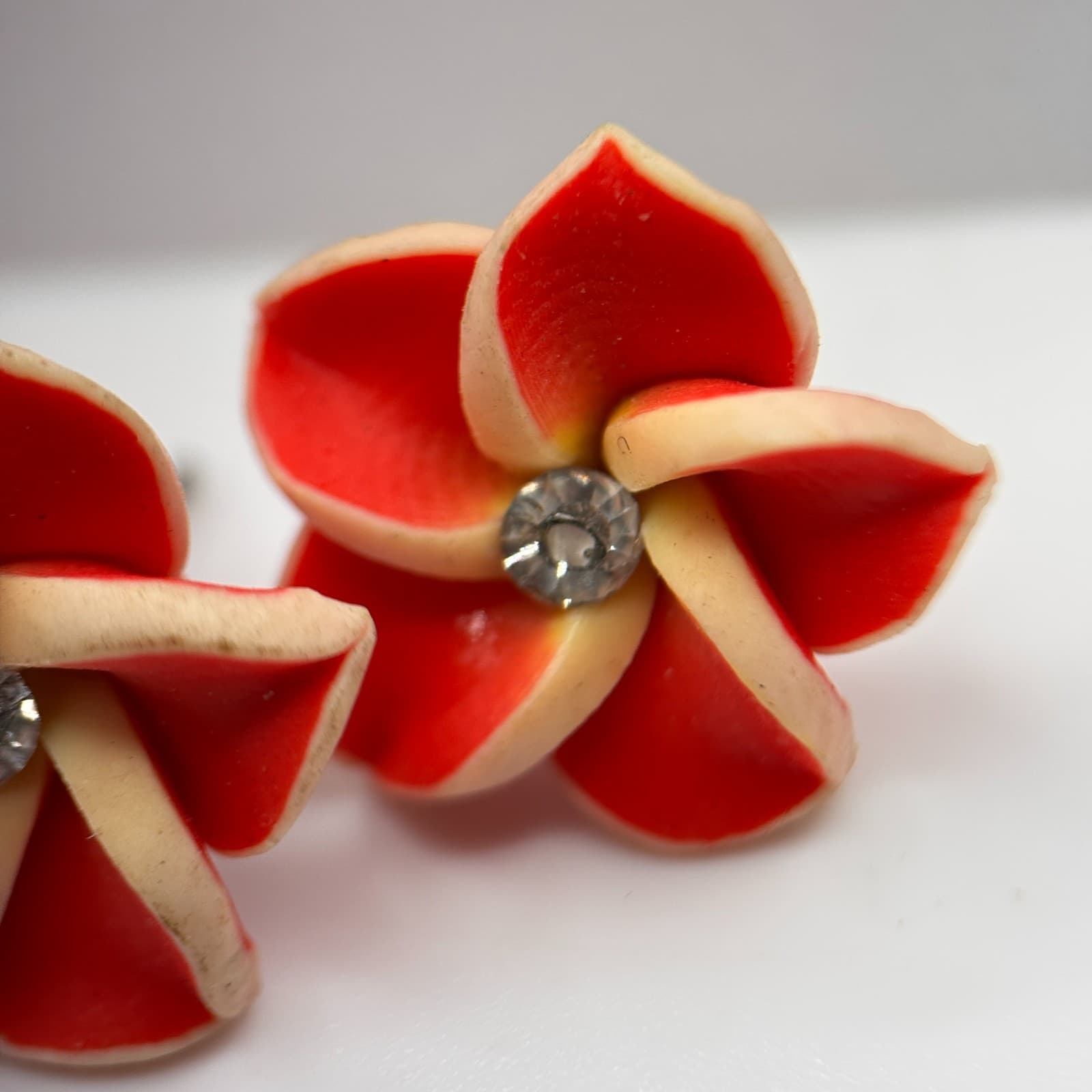 Y2K Plumeria Flower Red & Yellow Dangle Tops & Earrings Tropical Jewelry - Thumbnail 9