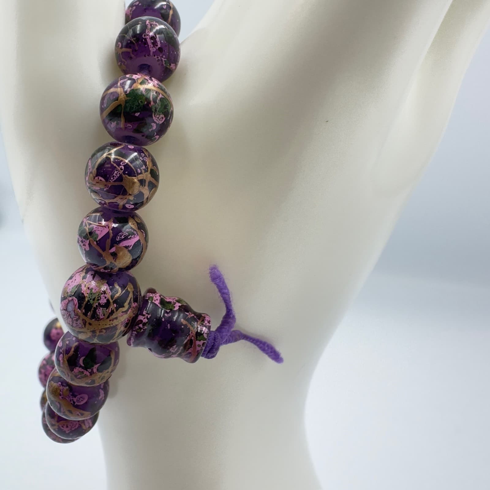 Purple Marbled Bead Stretch Bracelet Boho Chic Style - Thumbnail 4