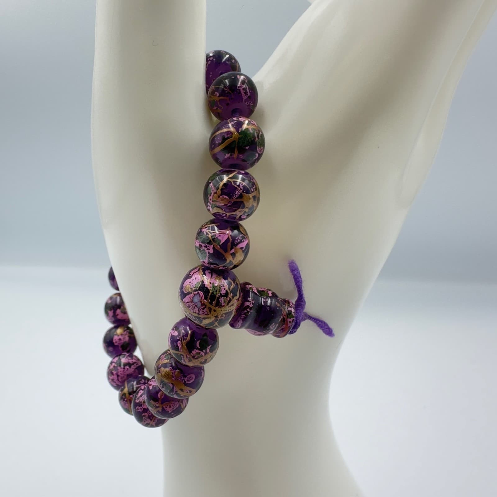 Purple Marbled Bead Stretch Bracelet Boho Chic Style - Thumbnail 3