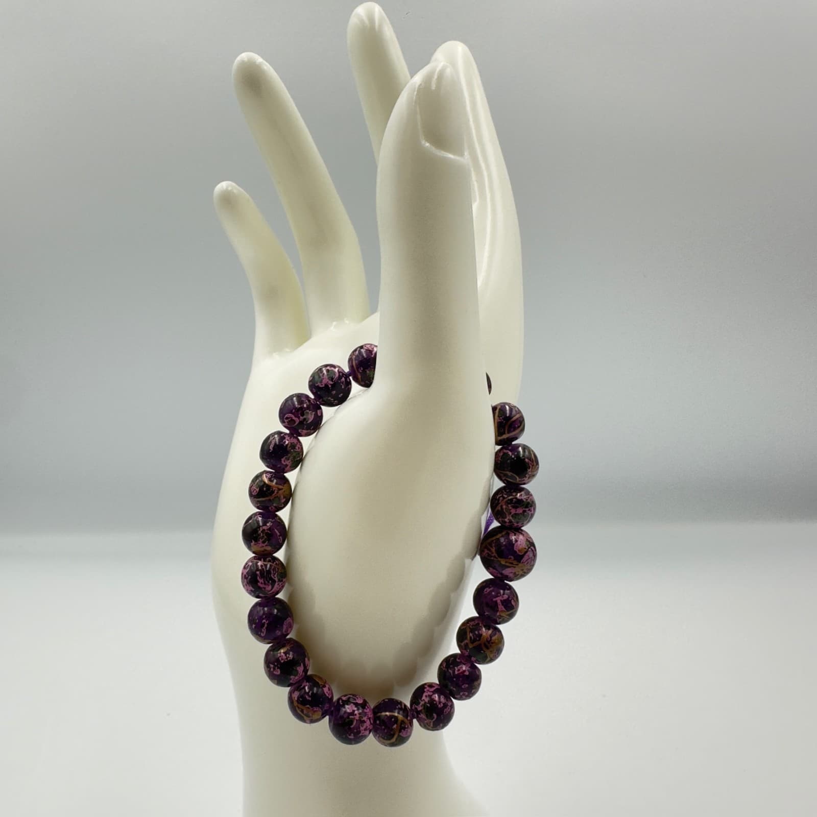 Purple Marbled Bead Stretch Bracelet Boho Chic Style - Image 1