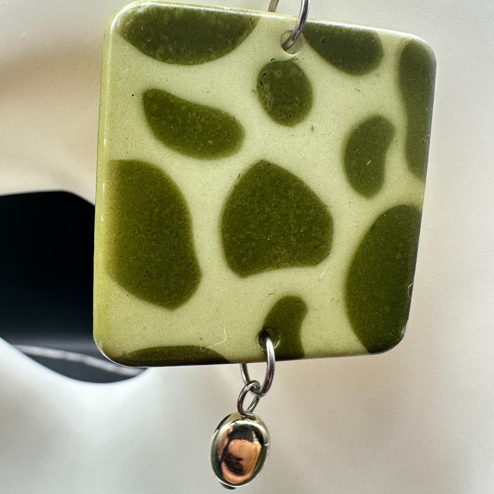 VTG Green Abstract Square Dangle Earrings Retro Plastic Geometric Drop Jewelry - Thumbnail 4
