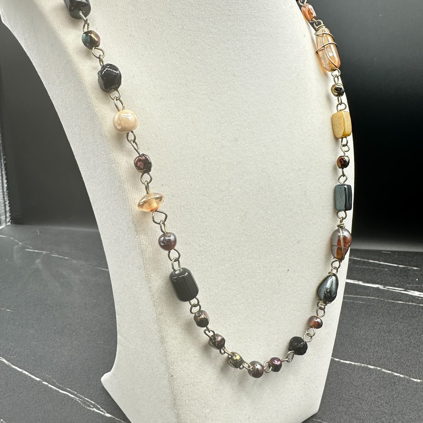 Vintage 90s Wire Wrapped Beaded Necklace Pearl Women's Classic Fashion Jewelry - Thumbnail 3