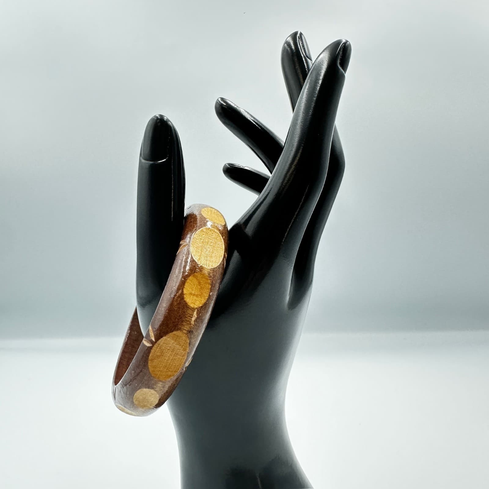 Handcrafted Wooden Bangle Bracelet – Polka Dot Boho Retro Style - Thumbnail 2