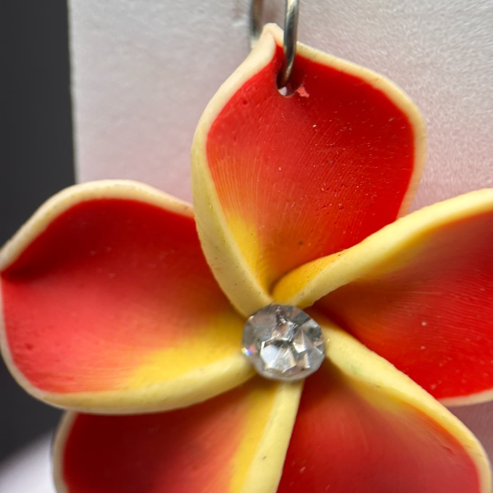 Y2K Plumeria Flower Red & Yellow Dangle Tops & Earrings Tropical Jewelry - Thumbnail 7