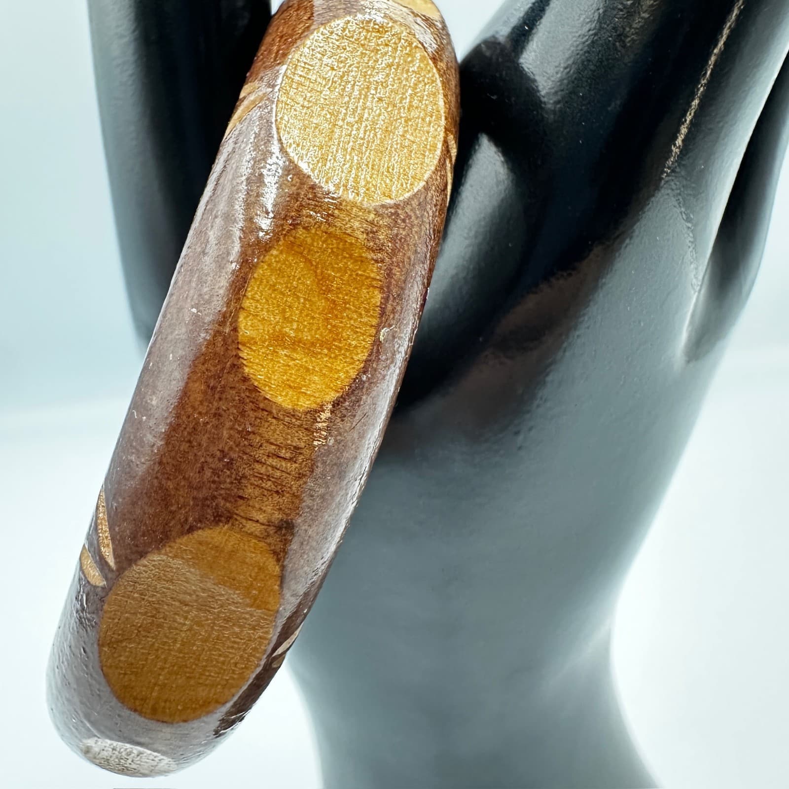 Handcrafted Wooden Bangle Bracelet – Polka Dot Boho Retro Style - Thumbnail 5