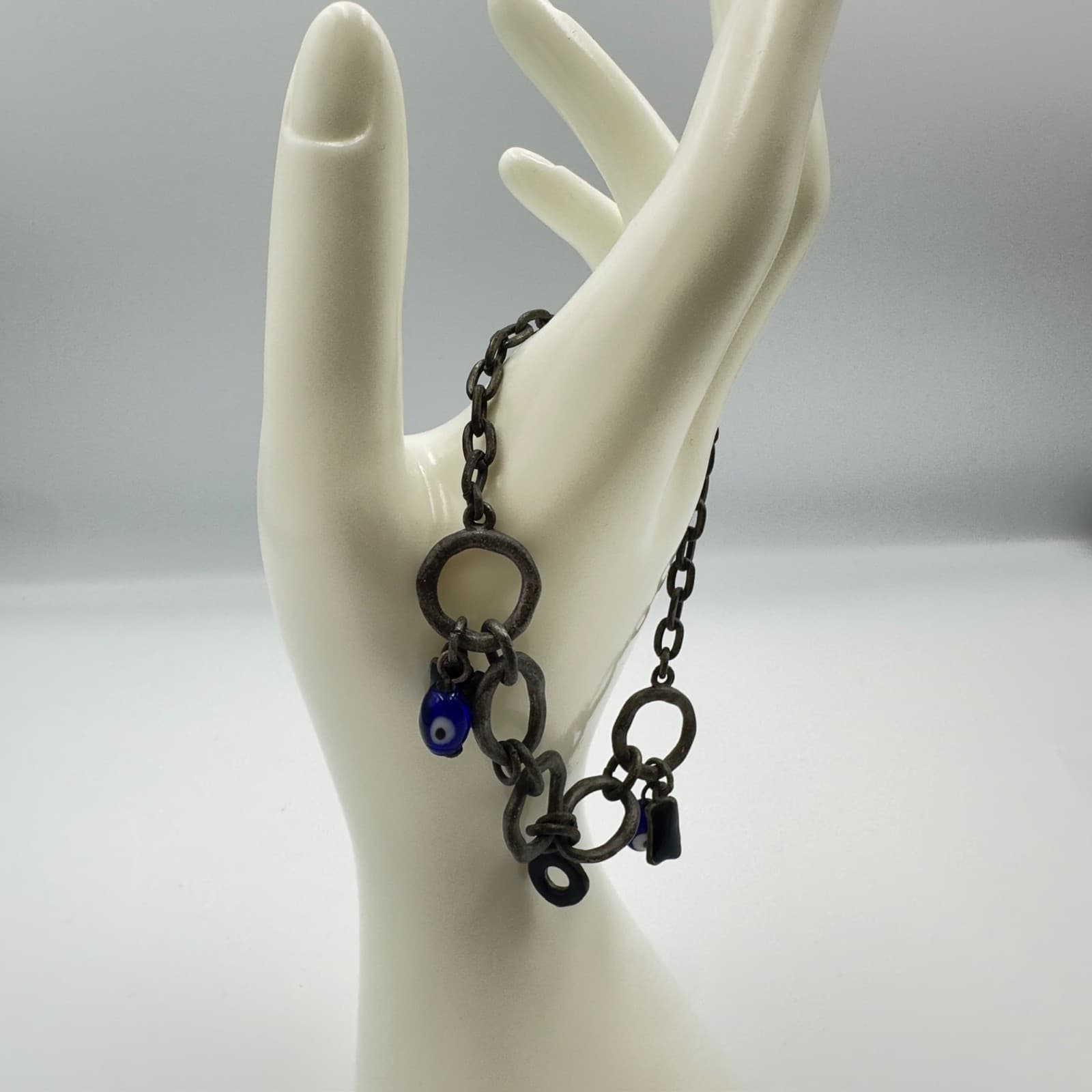 Rustic Evil Eye Dangle Chain Bracelet Boho Protection Style - Image 1