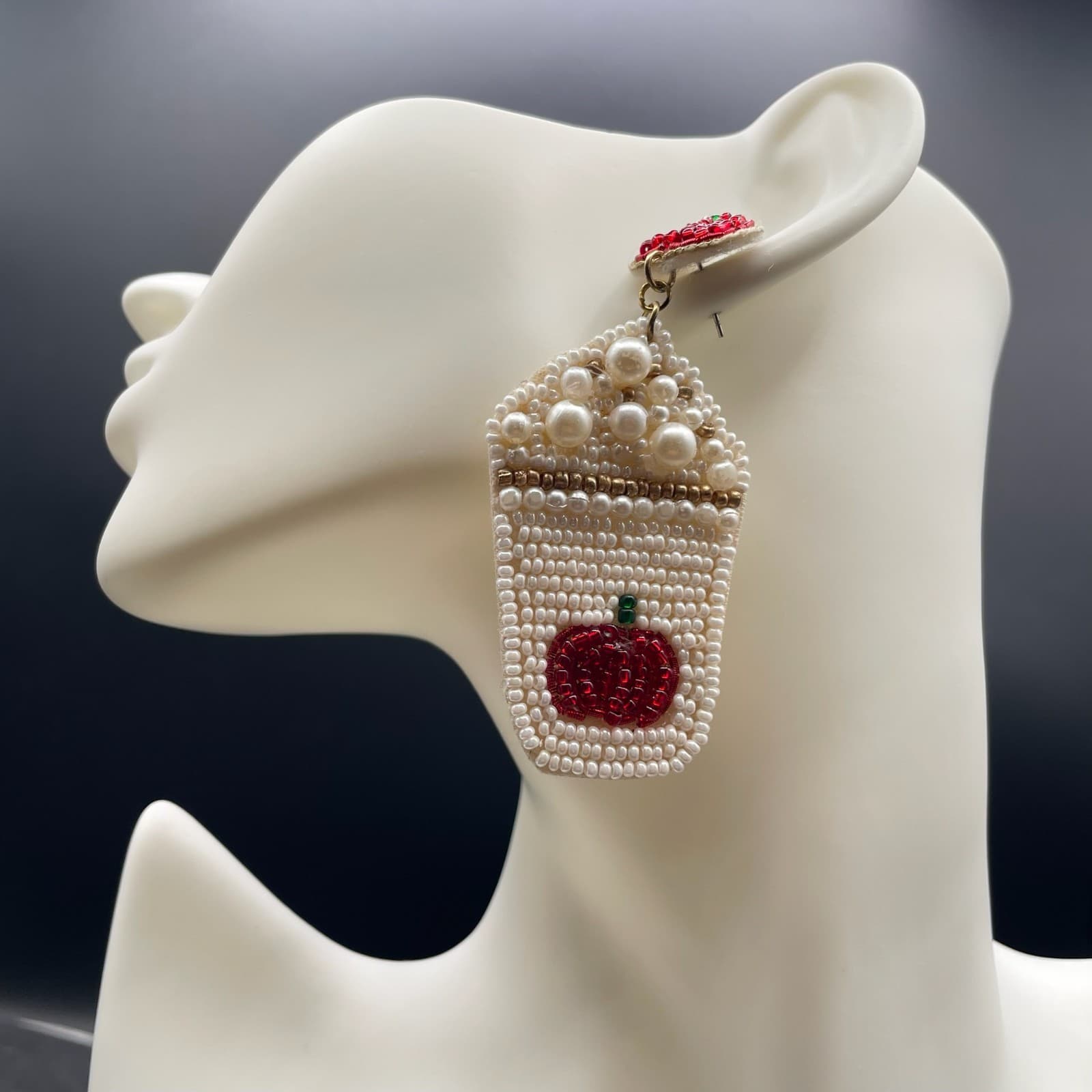 Contemporary White Classic Fashion Pumpkin Spice Latte Beaded Dangle Earrings - Thumbnail 8