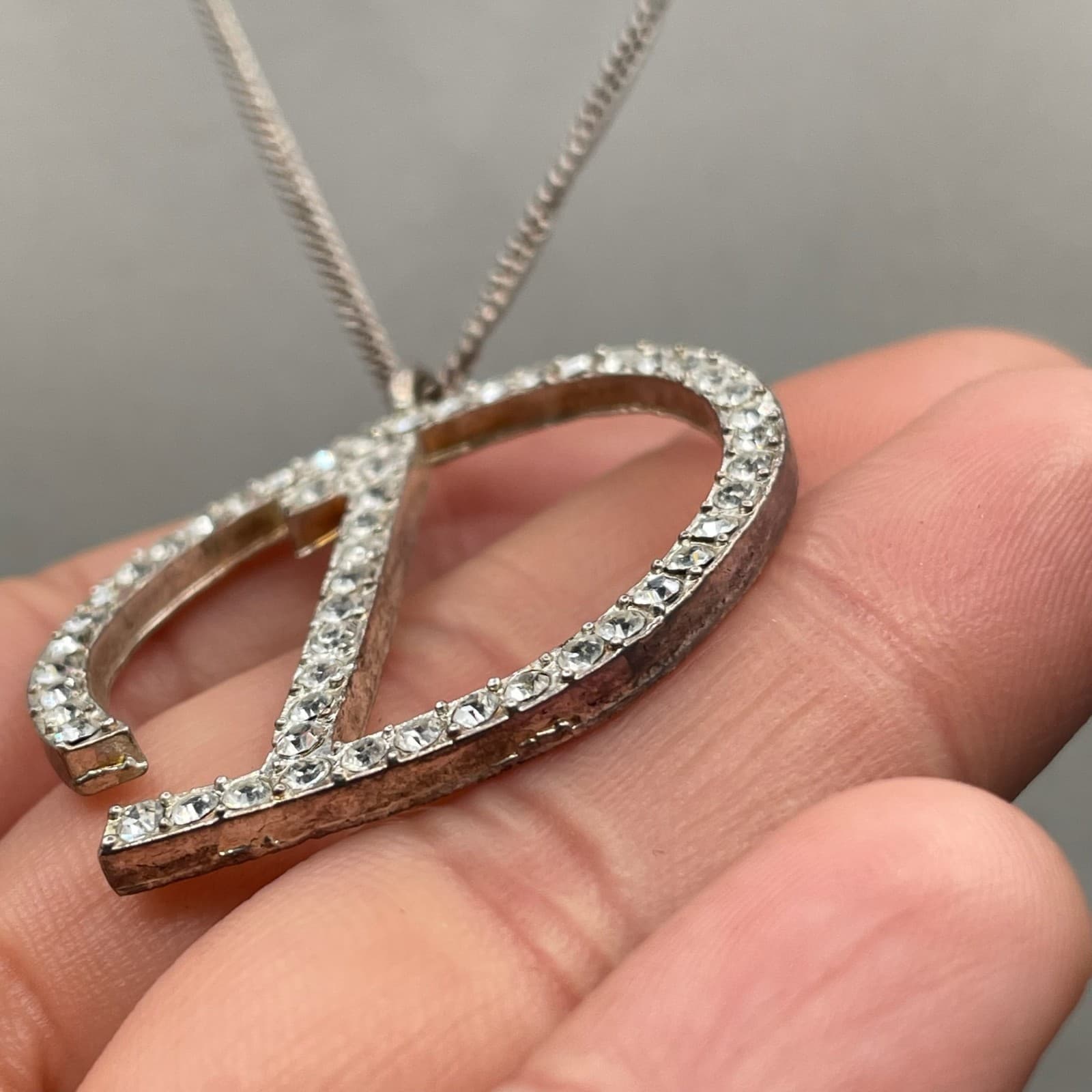 Vintage Silver-Tone Classic Pave Rhinestone Initial "D" Pendant Lobster Necklace - Thumbnail 5