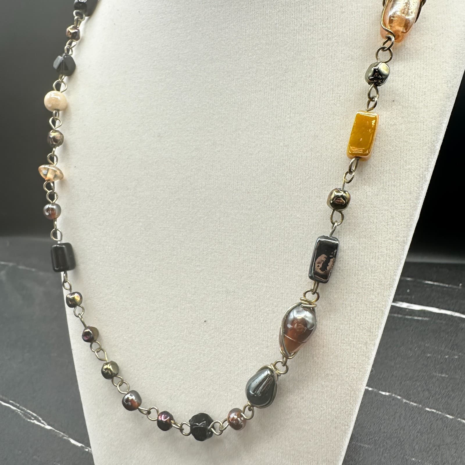 Vintage 90s Wire Wrapped Beaded Necklace Pearl Women's Classic Fashion Jewelry - Thumbnail 4