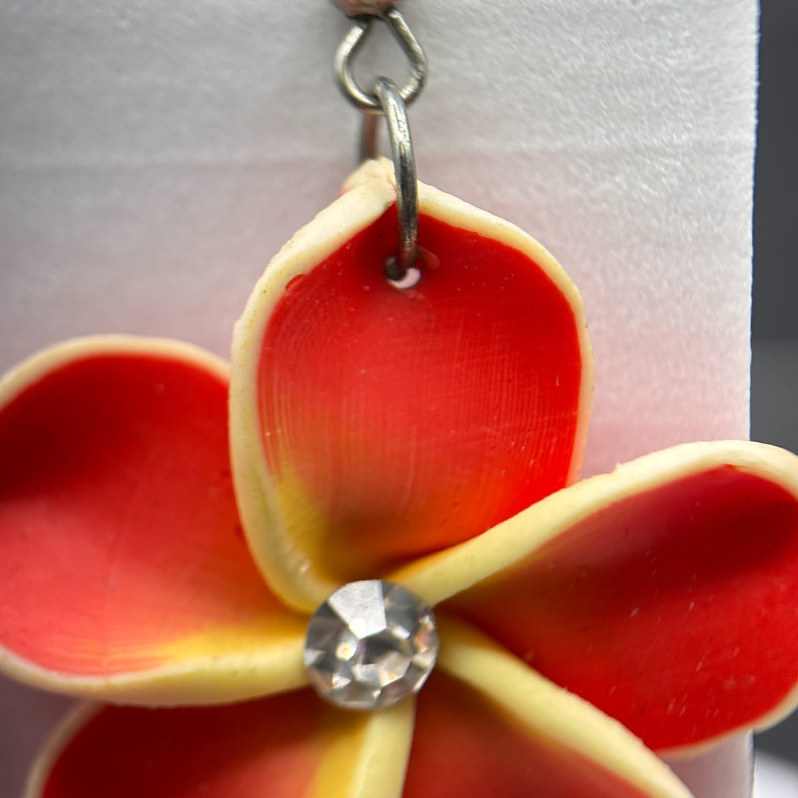 Y2K Plumeria Flower Red & Yellow Dangle Tops & Earrings Tropical Jewelry - Thumbnail 6