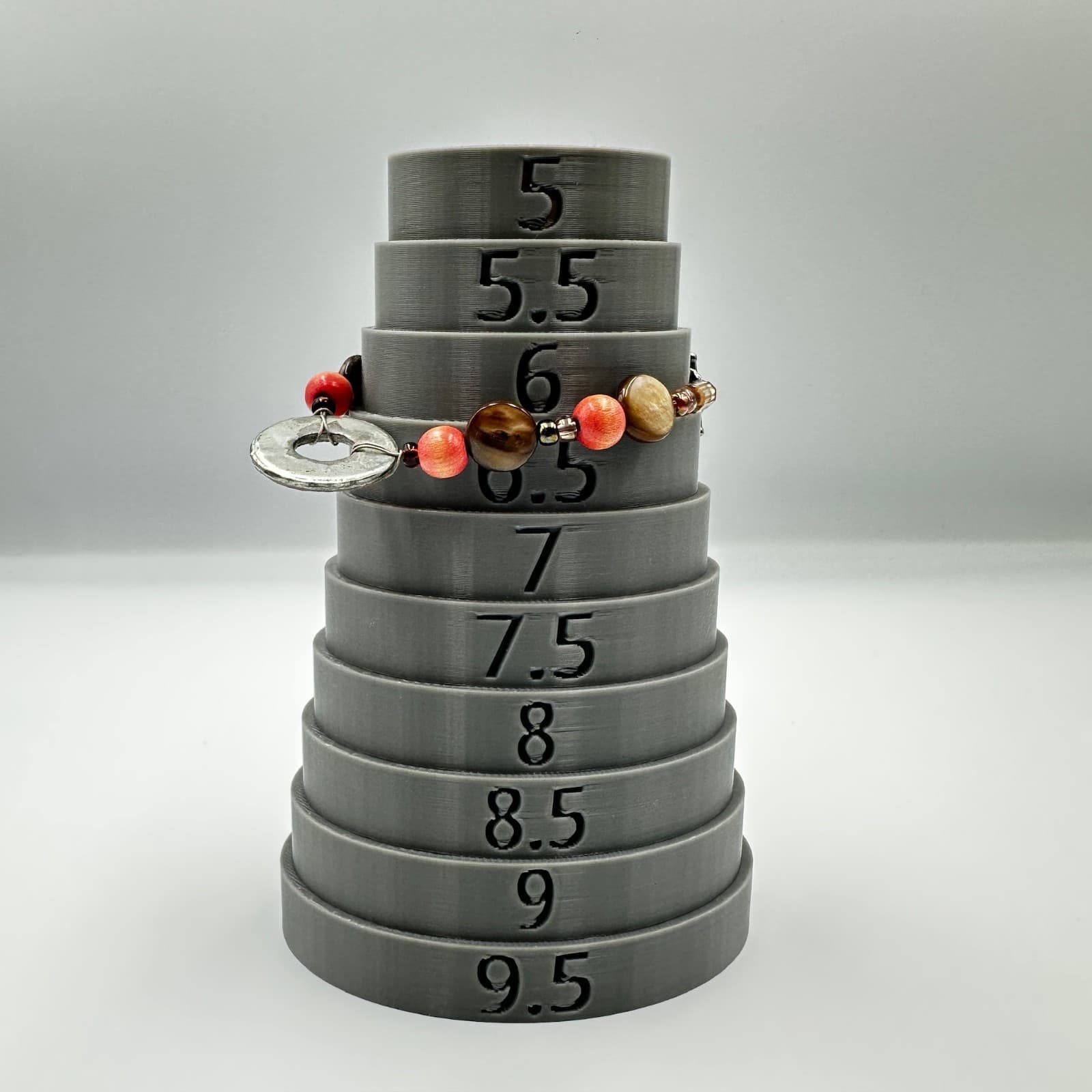 Boho Beaded Bracelet w/ Earthy Mixed Beads & Antique-Style Donut Pendant - Thumbnail 6