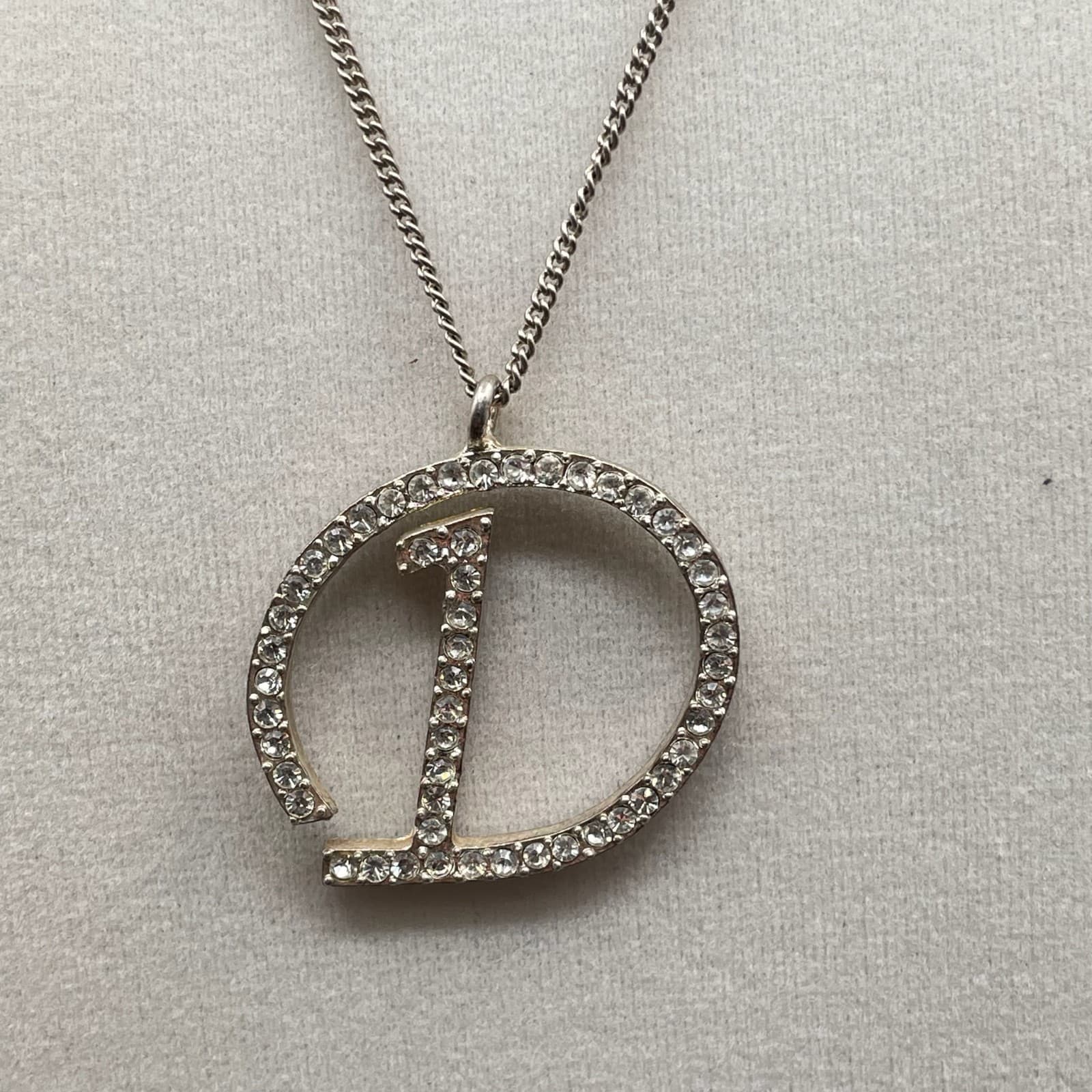 Vintage Silver-Tone Classic Pave Rhinestone Initial "D" Pendant Lobster Necklace - Thumbnail 2