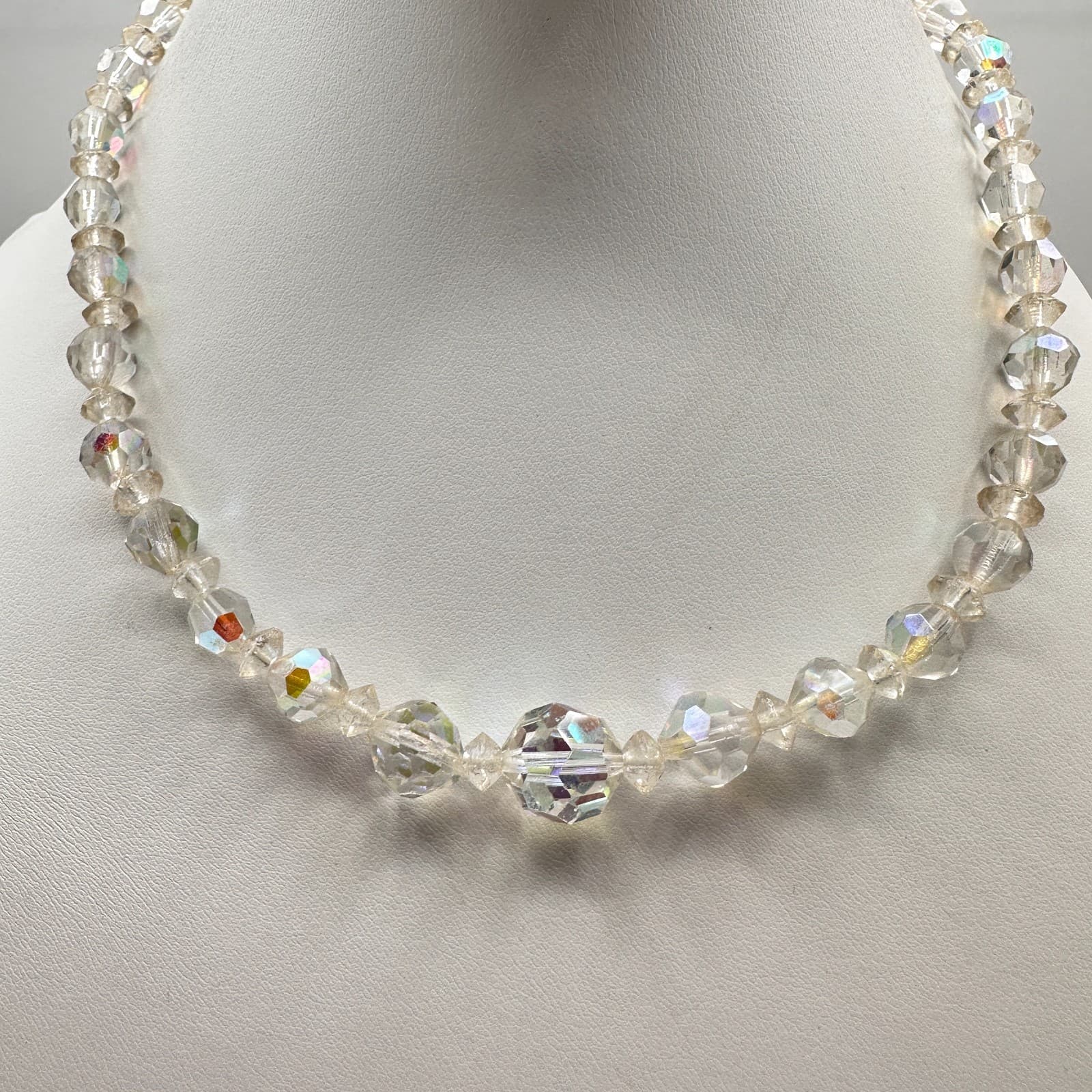 Vintage 80s Faceted AB Bead Graduated Choker Necklace Retro Jewelry - Image 1