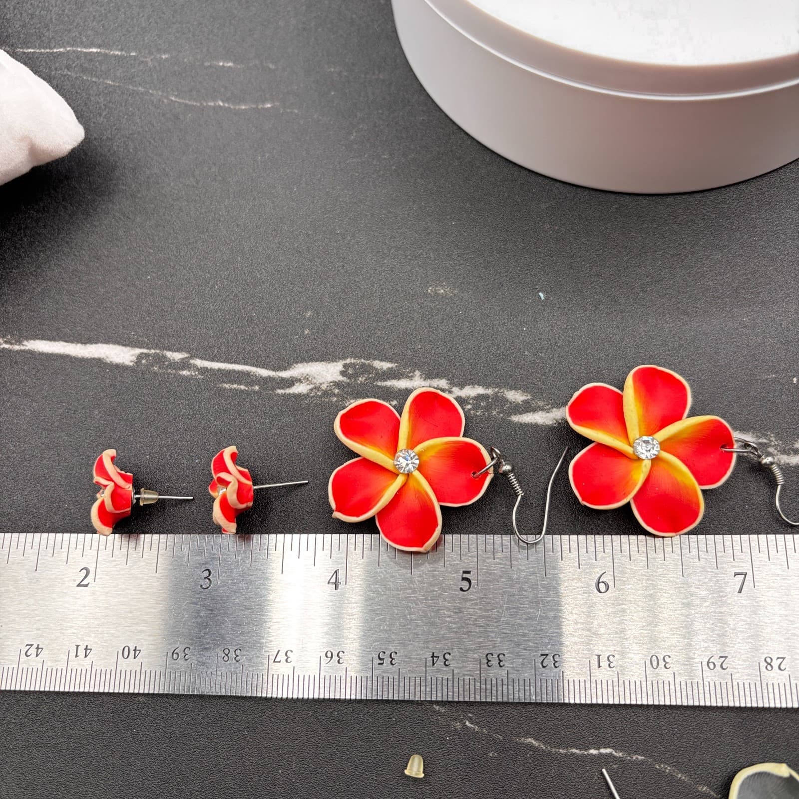 Y2K Plumeria Flower Red & Yellow Dangle Tops & Earrings Tropical Jewelry - Thumbnail 13