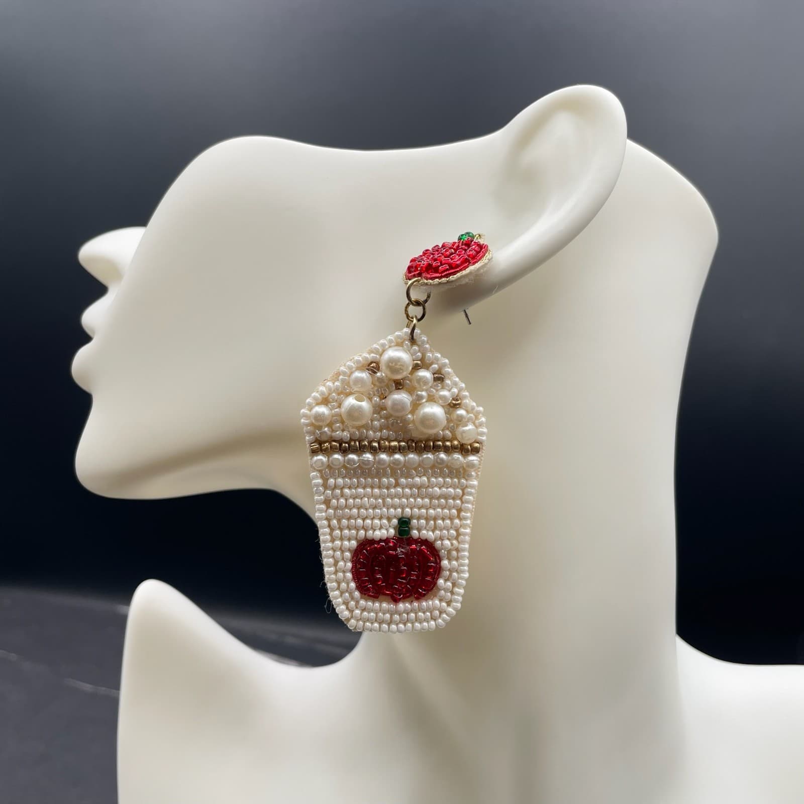 Contemporary White Classic Fashion Pumpkin Spice Latte Beaded Dangle Earrings - Thumbnail 7