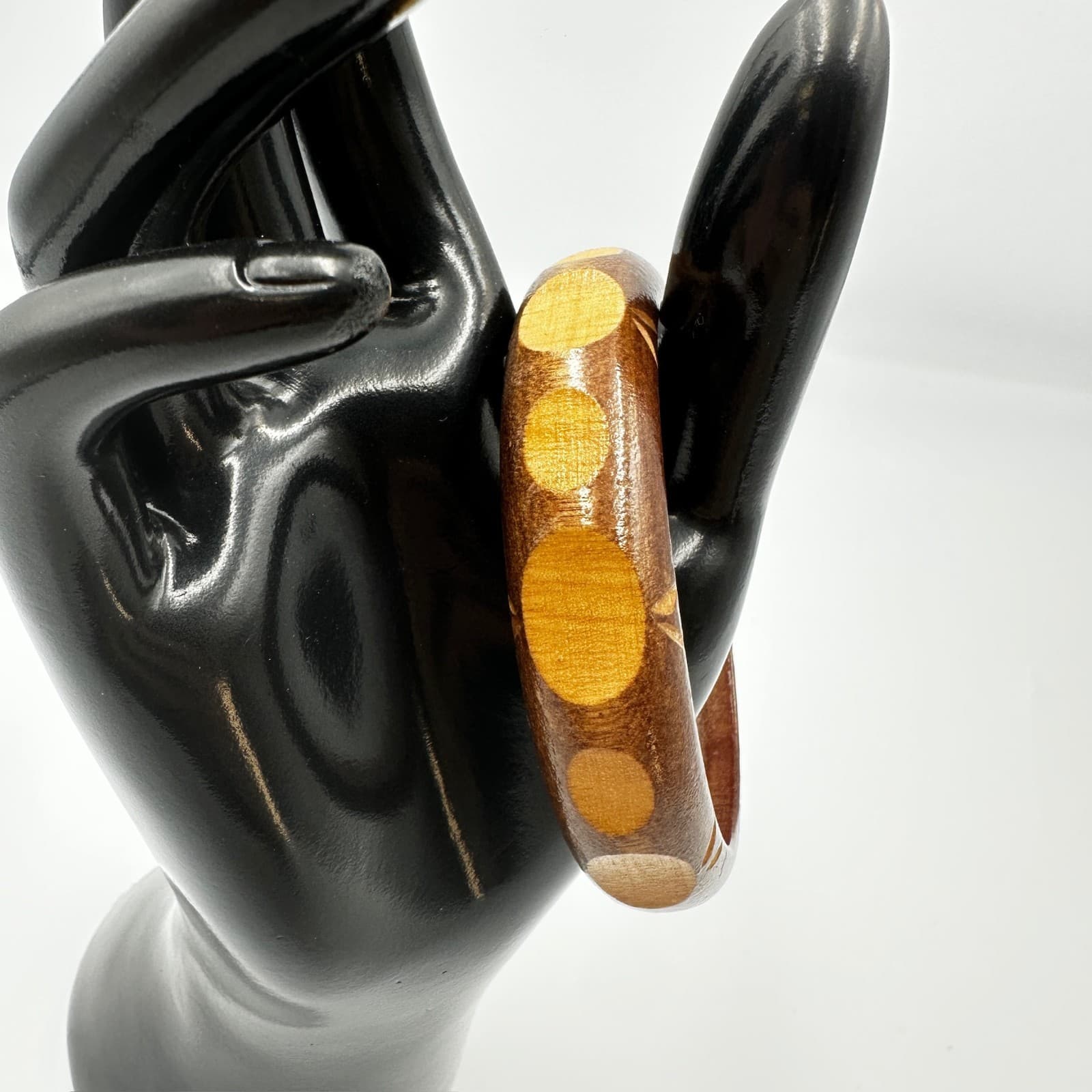 Handcrafted Wooden Bangle Bracelet – Polka Dot Boho Retro Style - Thumbnail 3