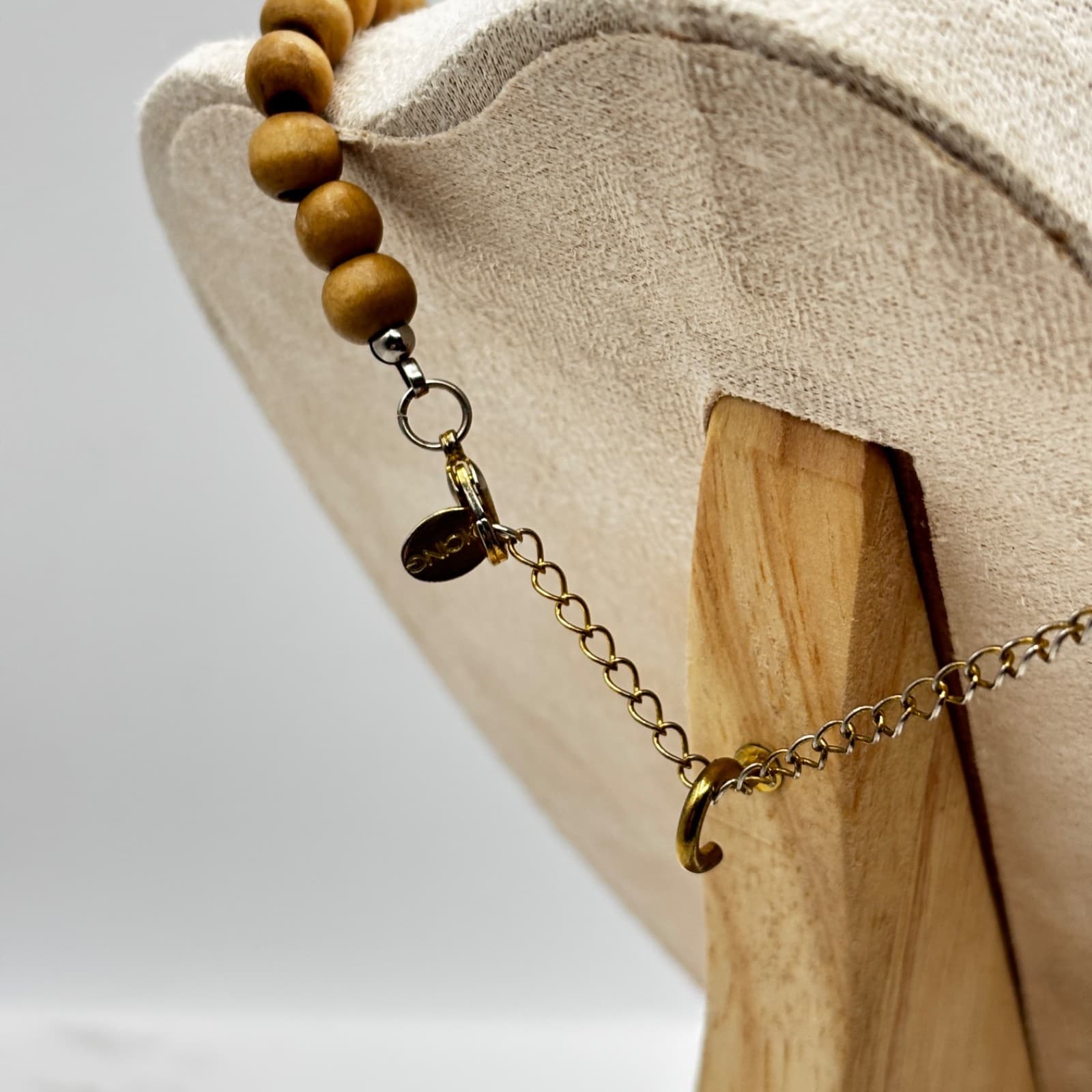 Vintage Chunky Wood Beaded Necklace Brown Amber Tribal Boho Statement - Thumbnail 8