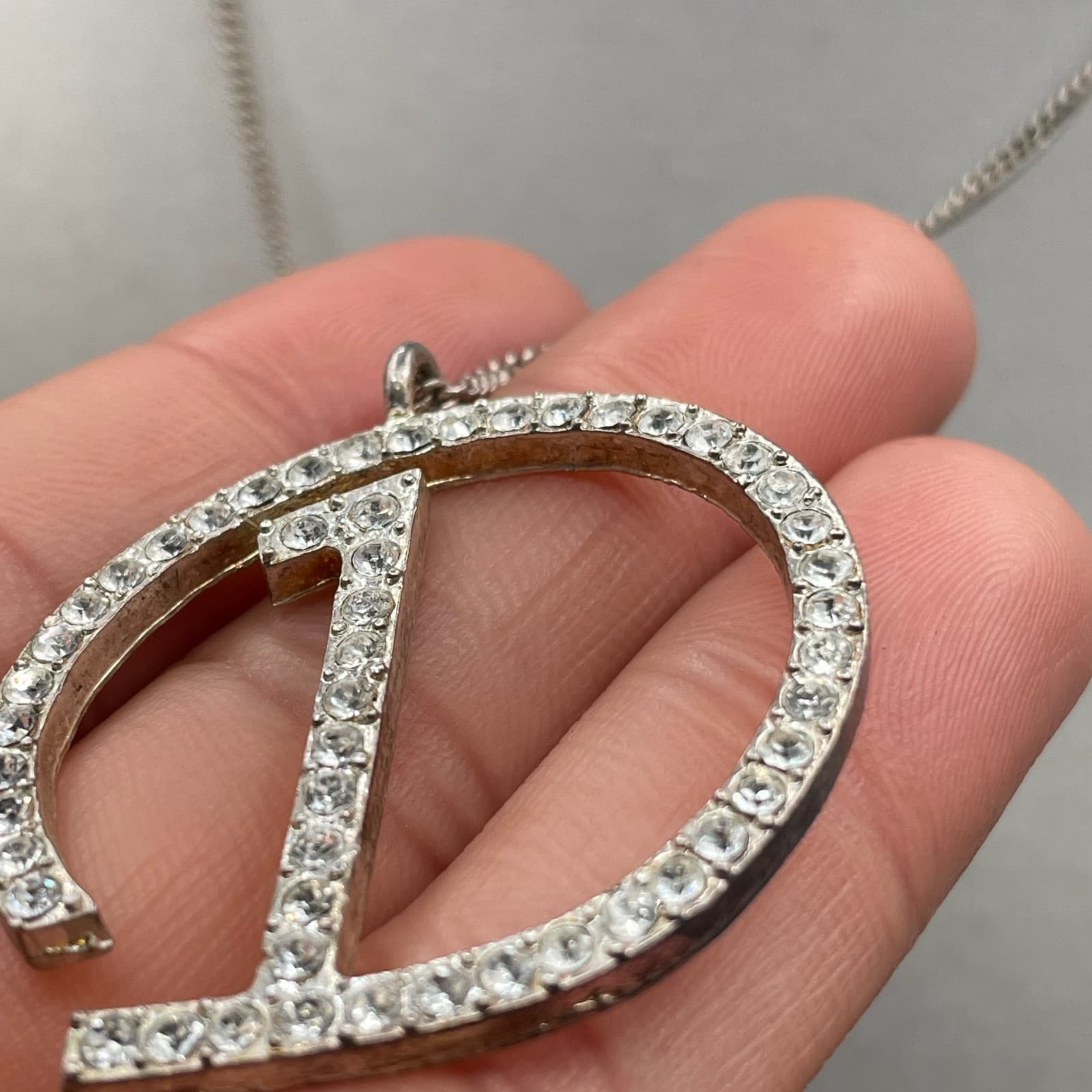 Vintage Silver-Tone Classic Pave Rhinestone Initial "D" Pendant Lobster Necklace - Thumbnail 8