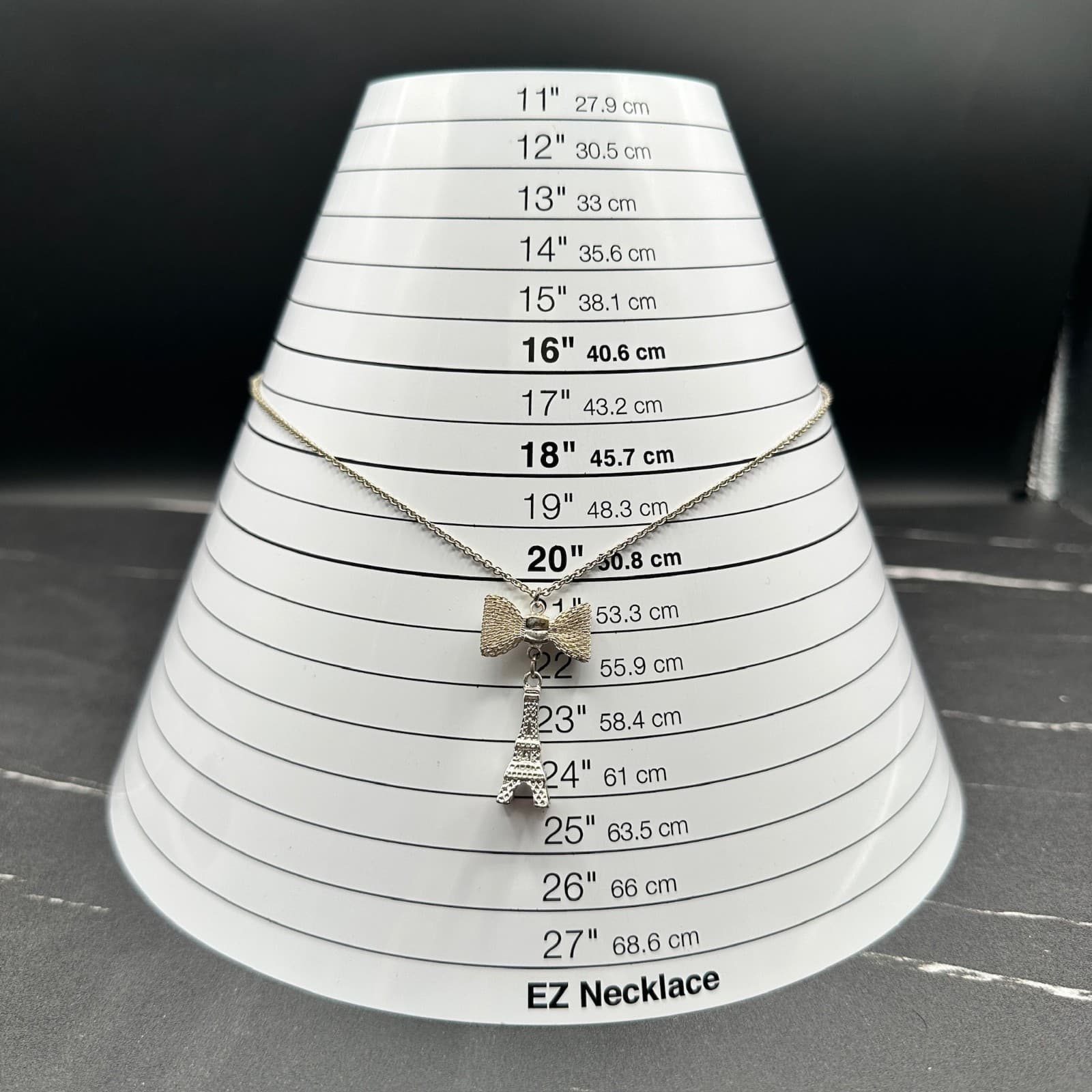 Claire's Silver-Tone Classic Adjustable Bow Detail Eiffel Tower Lobster Necklace - Thumbnail 8