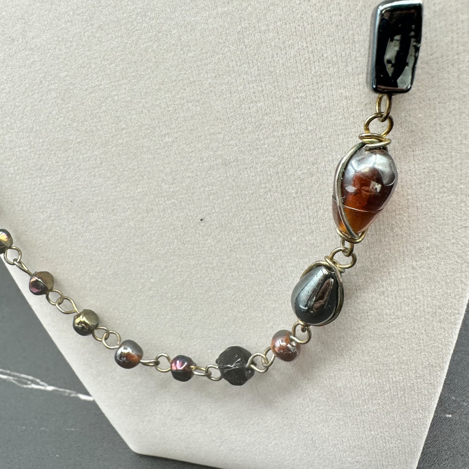 Vintage 90s Wire Wrapped Beaded Necklace Pearl Women's Classic Fashion Jewelry - Thumbnail 6