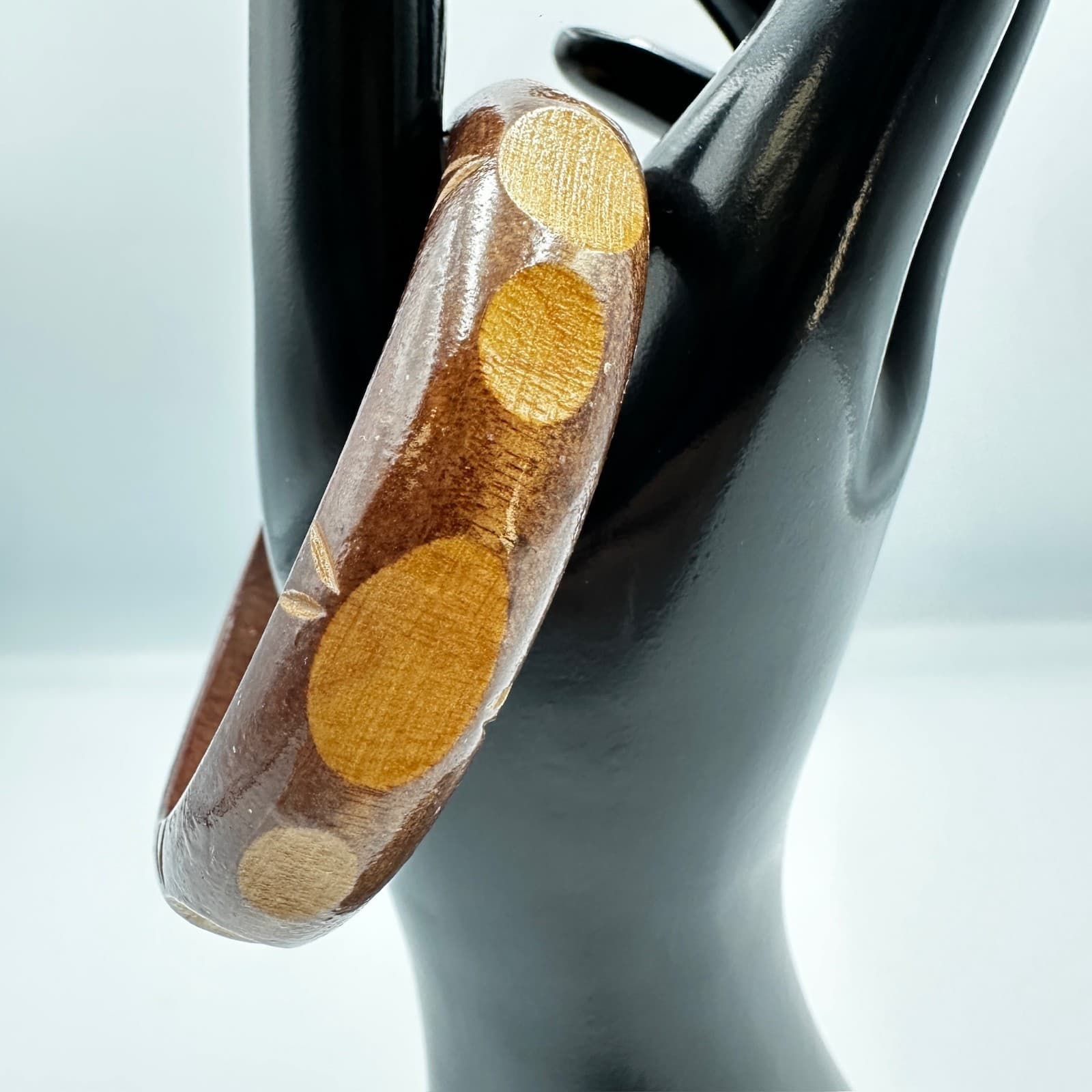 Handcrafted Wooden Bangle Bracelet – Polka Dot Boho Retro Style - Thumbnail 4