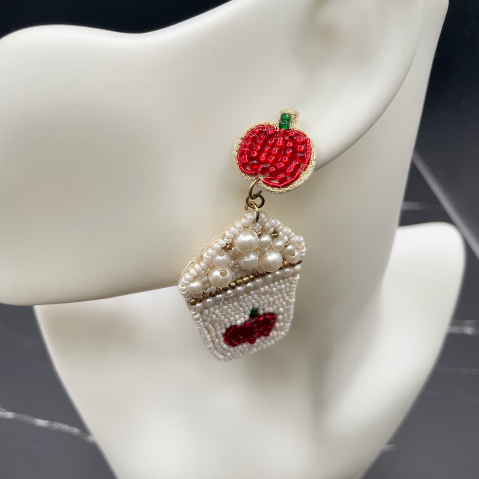 Contemporary White Classic Fashion Pumpkin Spice Latte Beaded Dangle Earrings - Thumbnail 6