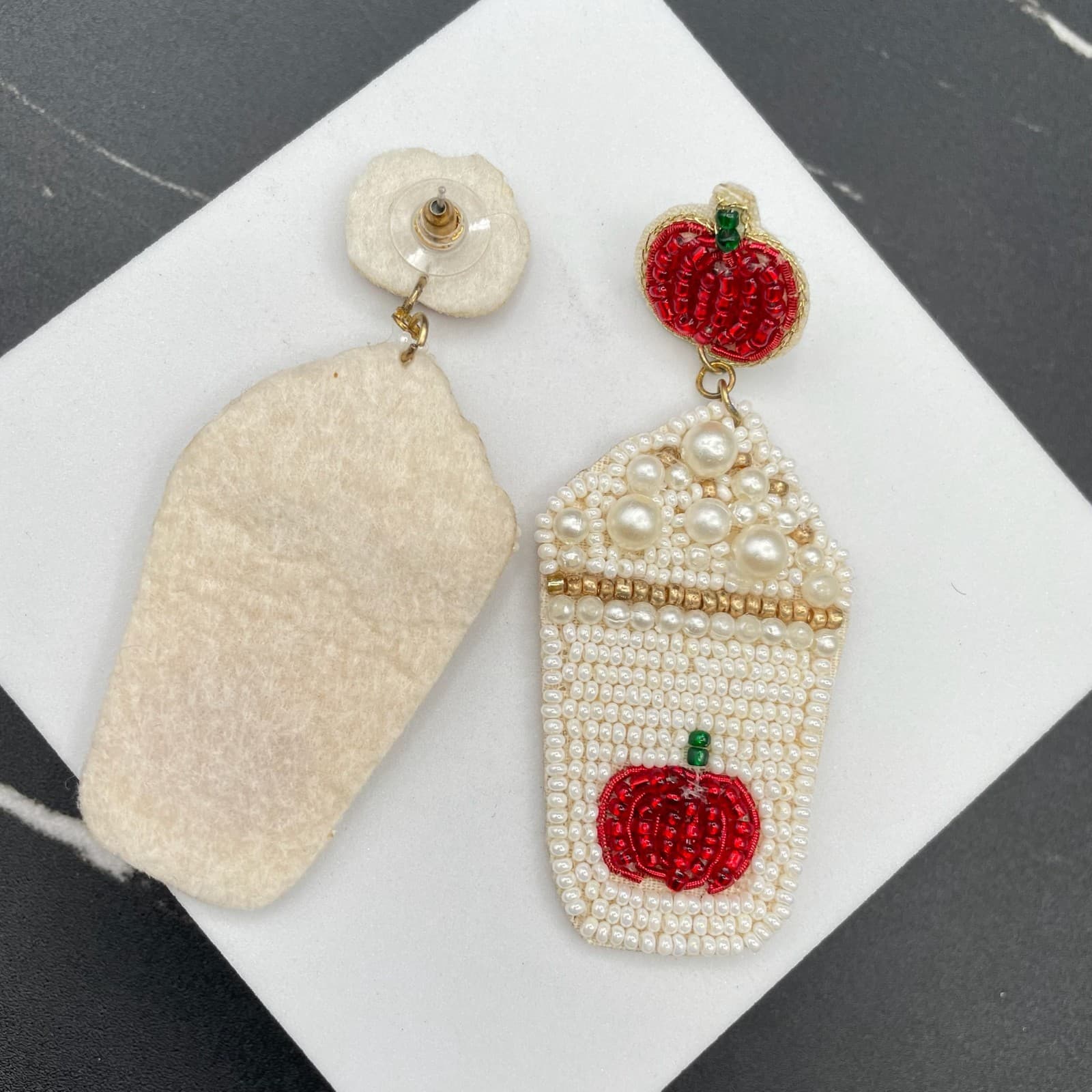 Contemporary White Classic Fashion Pumpkin Spice Latte Beaded Dangle Earrings - Thumbnail 2